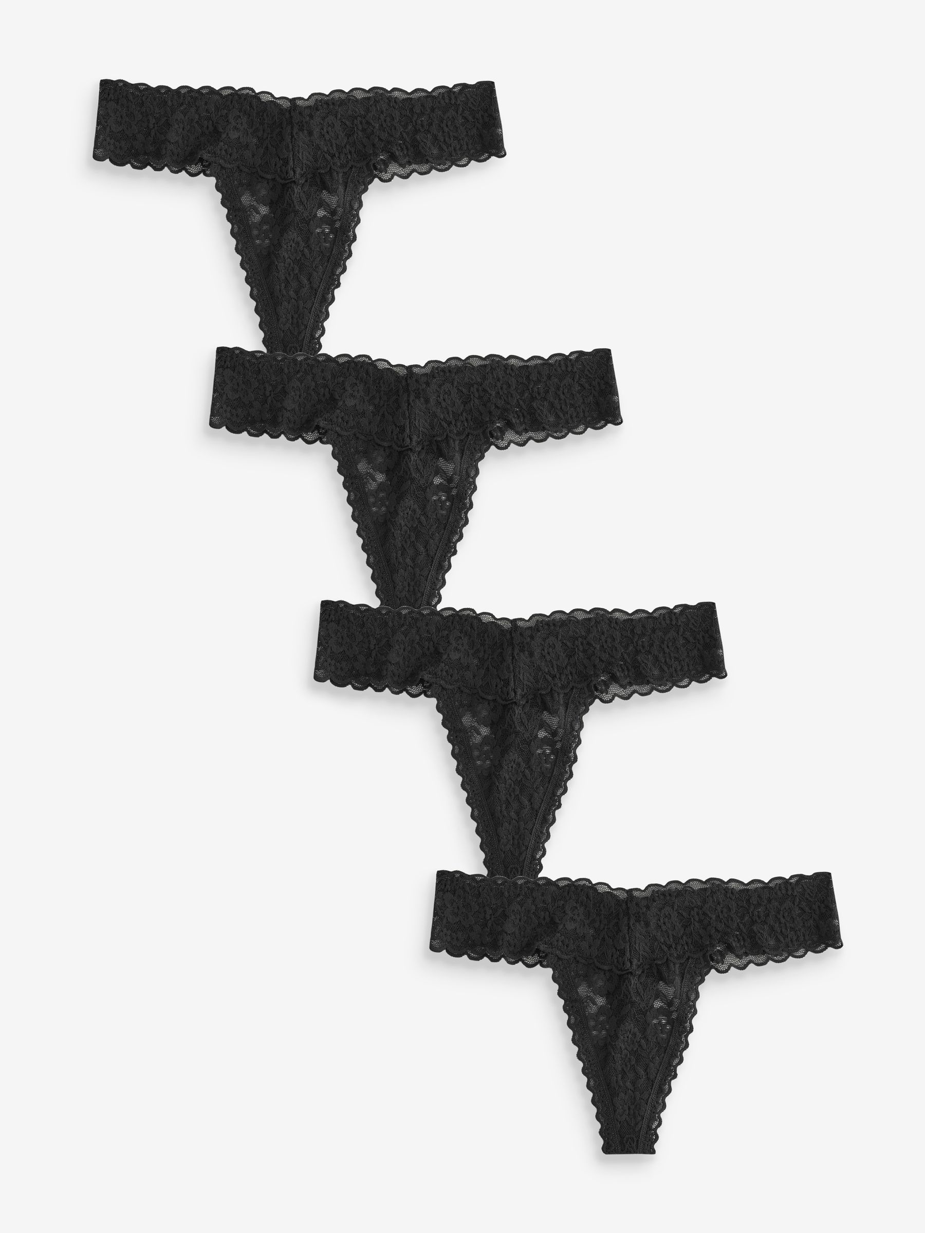 Black Thong 4 Pack Knickers - Image 1 of 4 Black Thong 4 Pack Knickers - Image 1 of 4