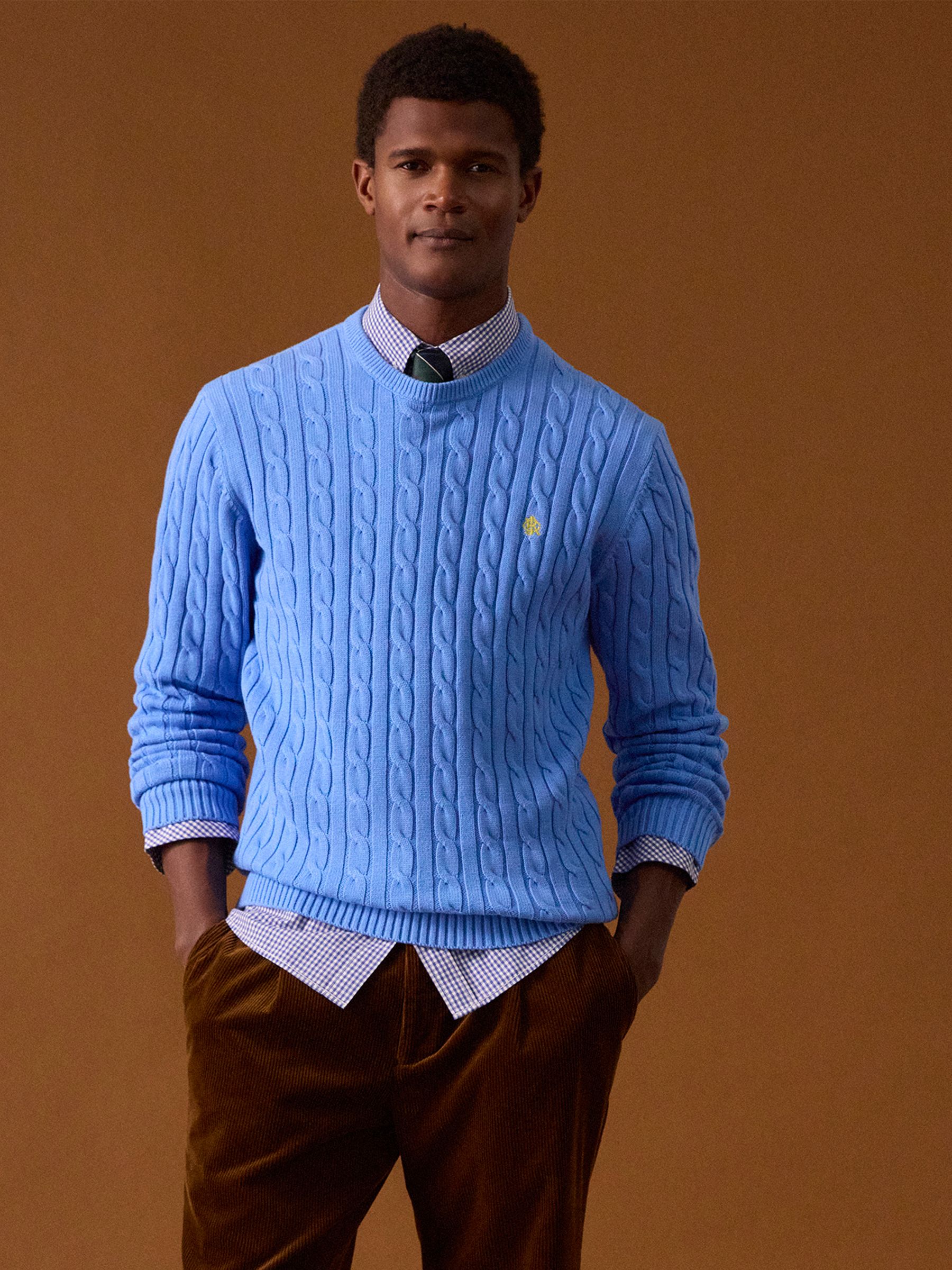 Light Blue Crew Neck Cotton Cable Knit Jumper - Image 1 of 11