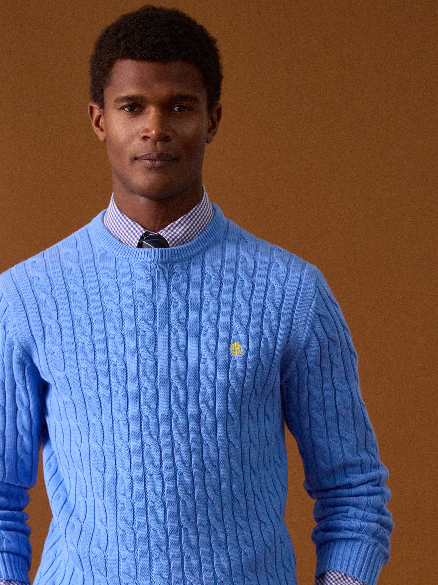 Light Blue Crew Neck Cotton Cable Knit Jumper - Image 2 of 11