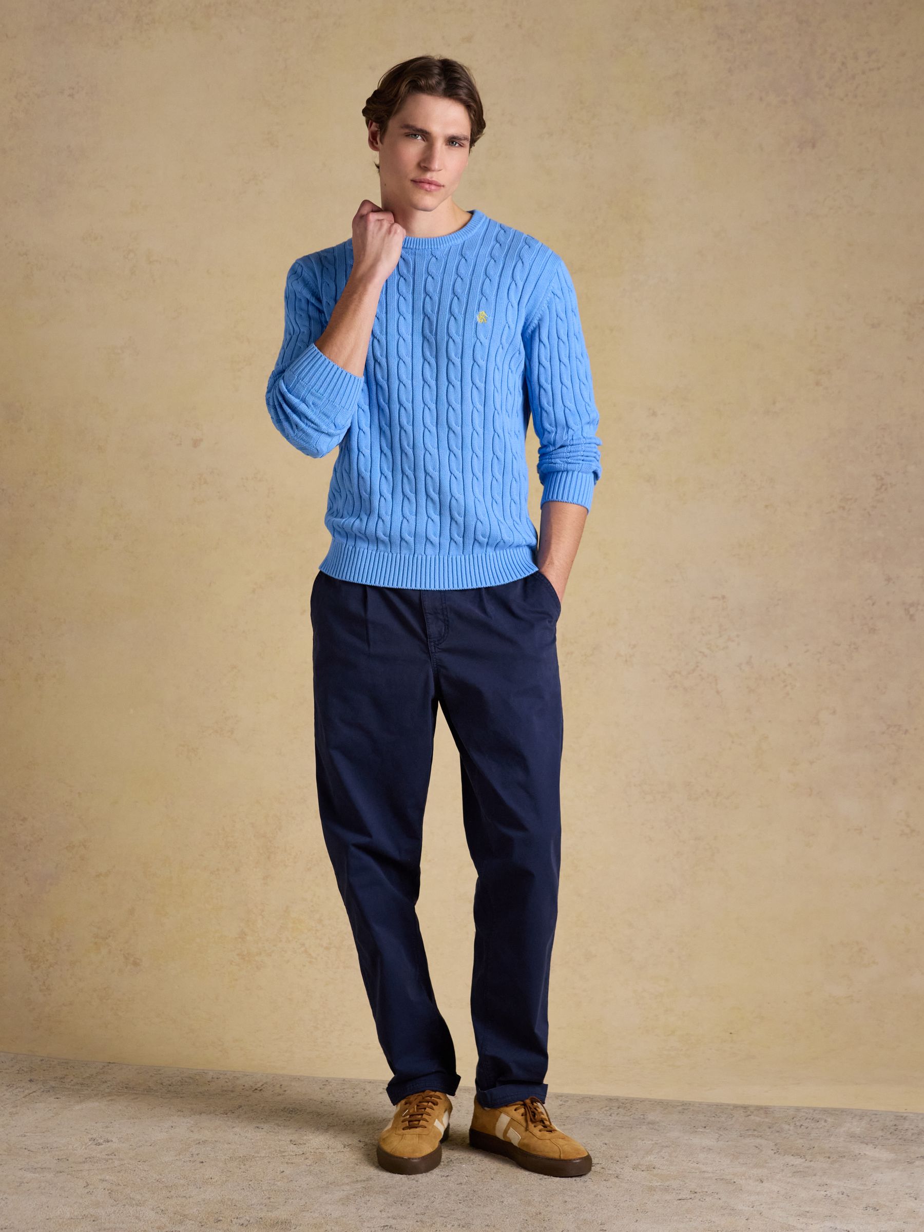 Light Blue Crew Neck Cotton Cable Knit Jumper - Image 8 of 11