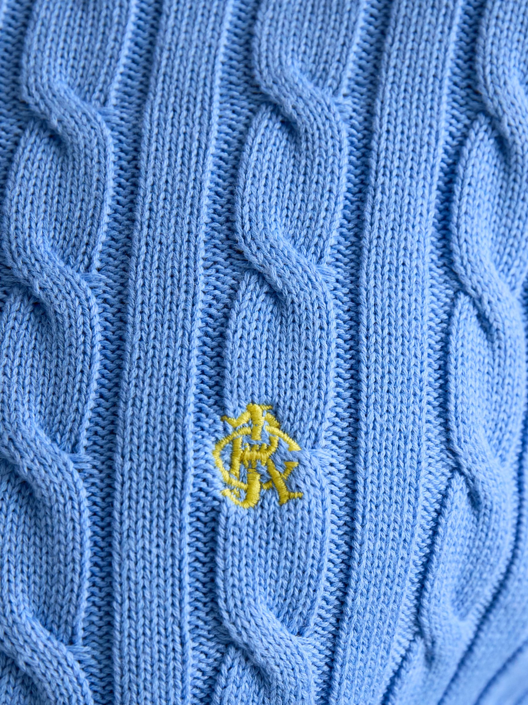 Light Blue Crew Neck Cotton Cable Knit Jumper - Image 9 of 11