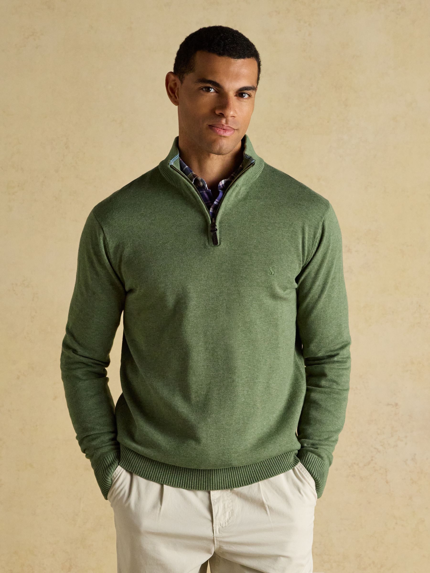 Hillside Khaki Green Quarter Zip Knitted Jumper - Image 1 of 9 Hillside Khaki Green Quarter Zip Knitted Jumper - Image 1 of 9