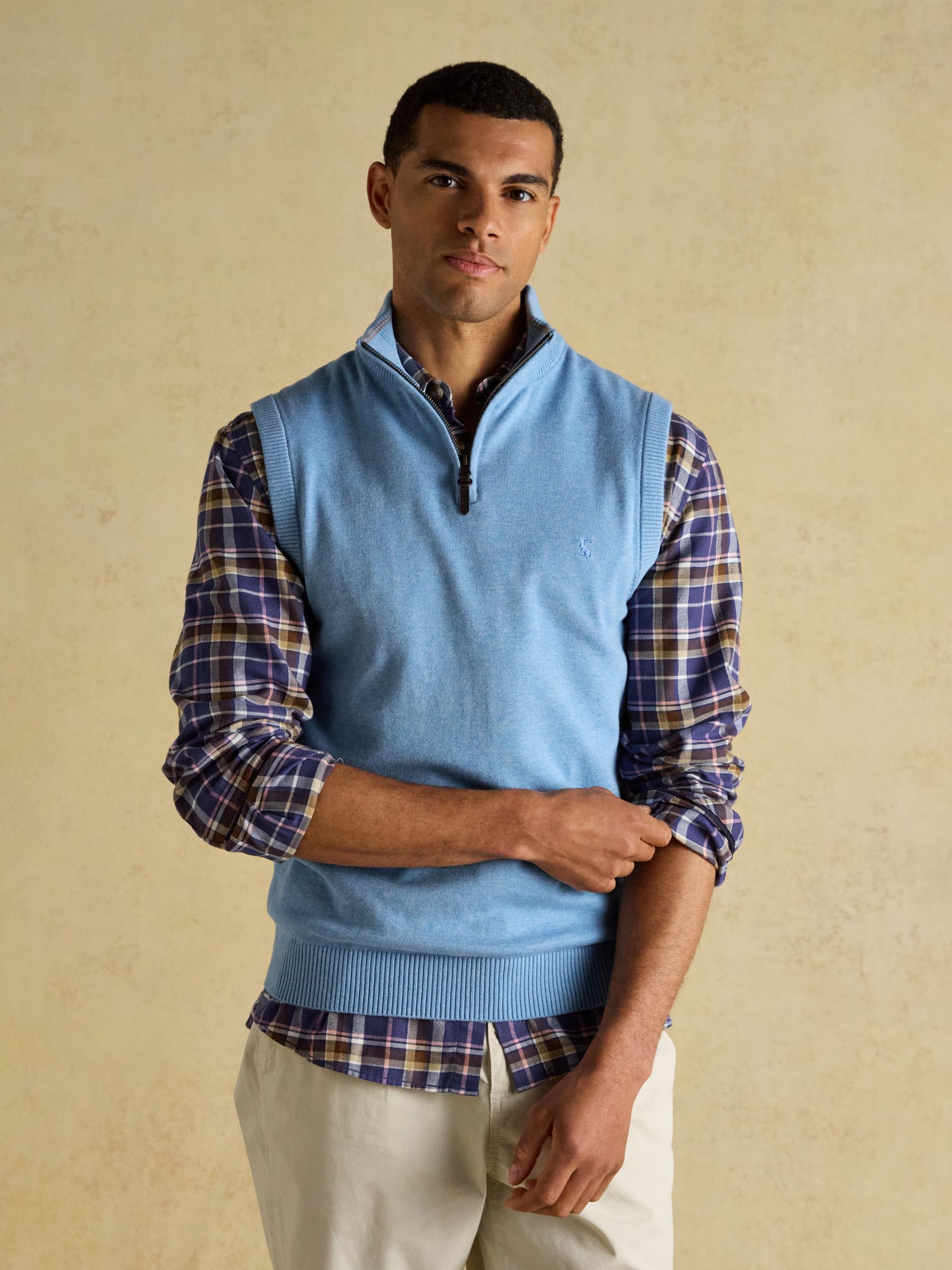 Hillside Light Blue Quarter Zip Knitted Tank Top - Image 1 of 7