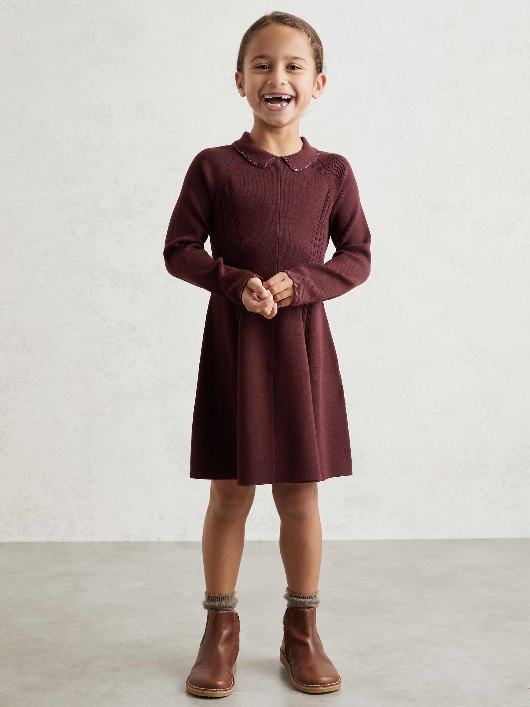 3-9 yrs Embellished Collar Knitted Dress in Berry - Image 3 of 4