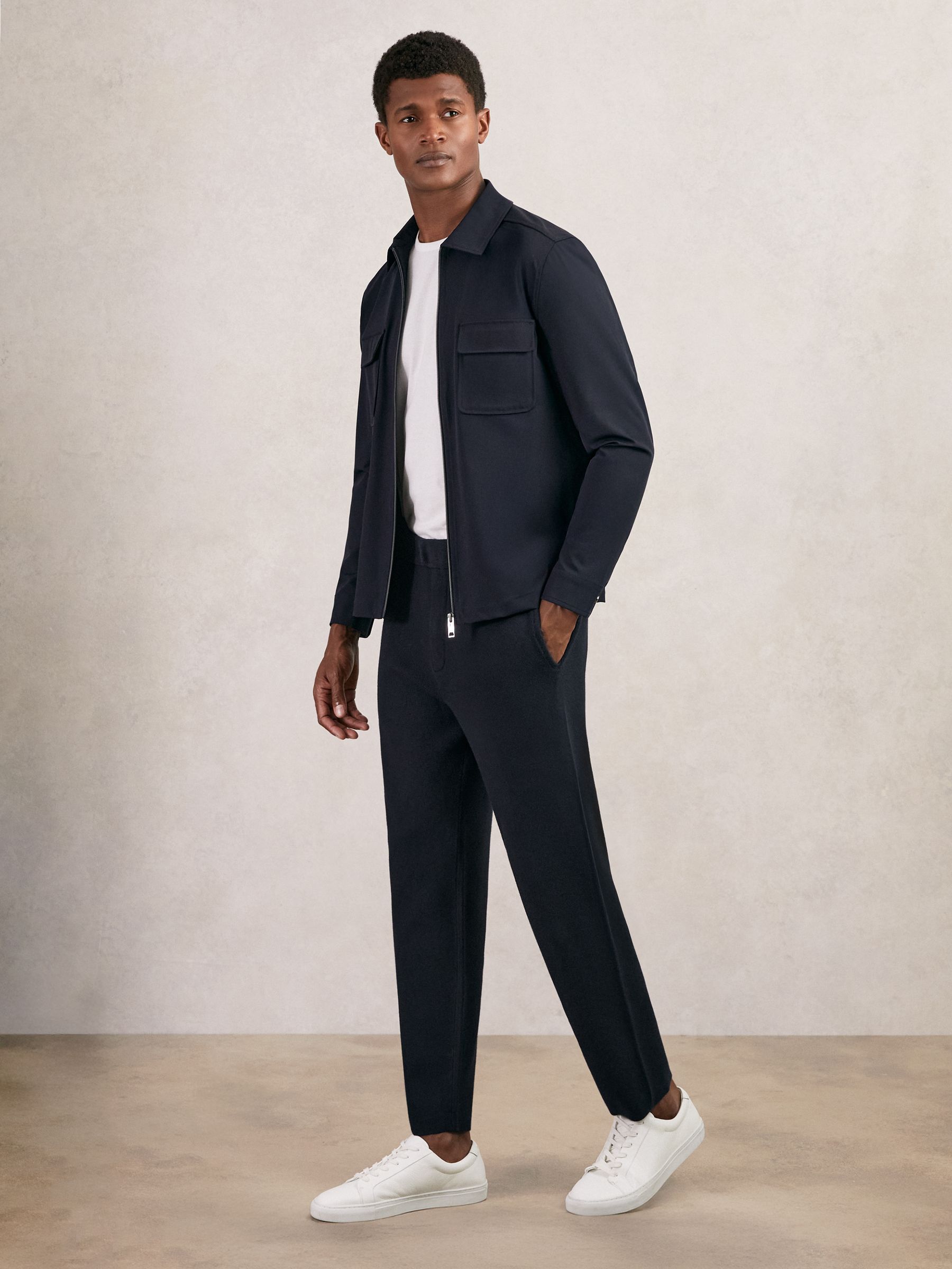 Tapered Fit Knitted Trousers in Navy - Image 1 of 6