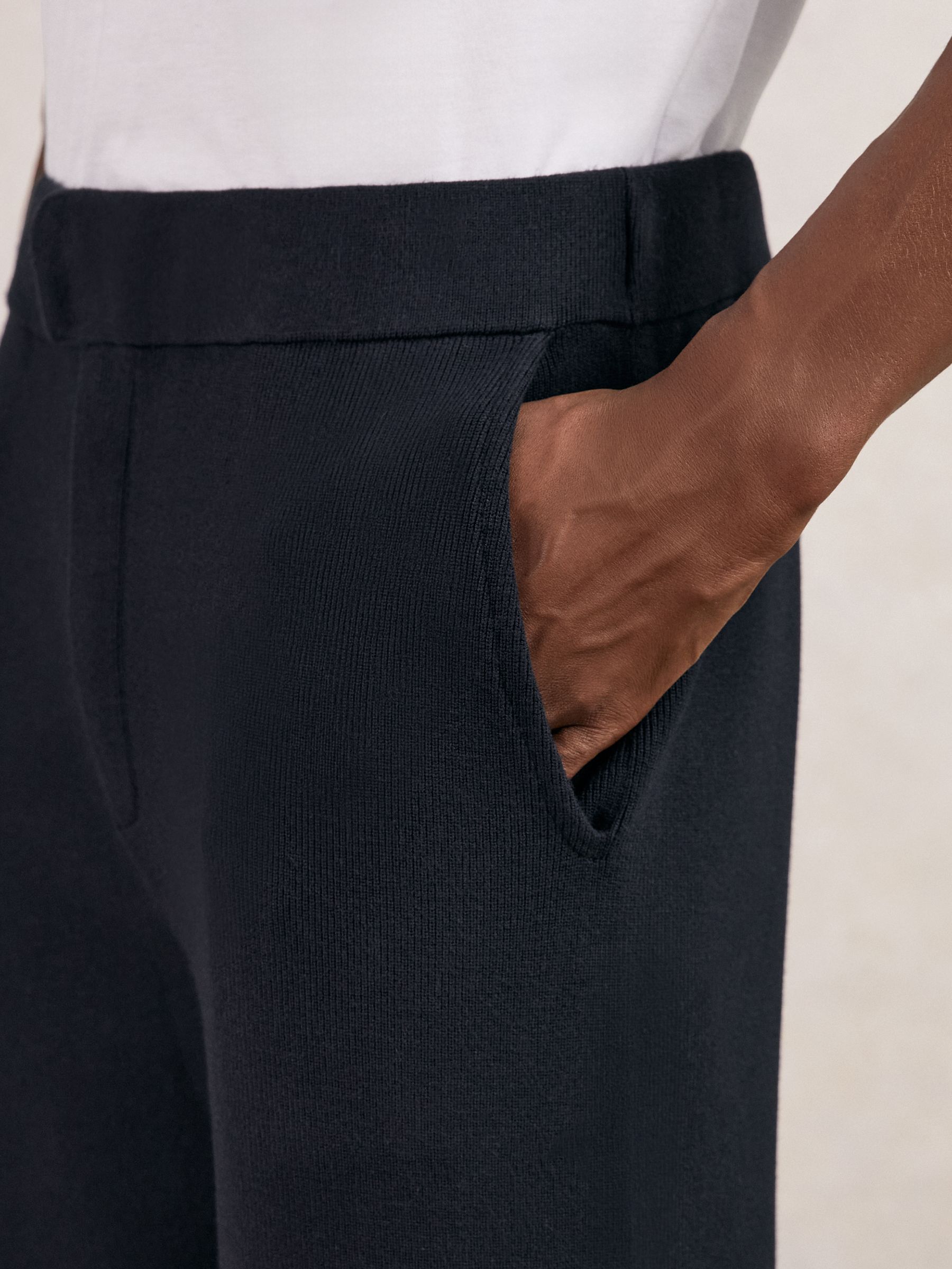 Tapered Fit Knitted Trousers in Navy - image 5