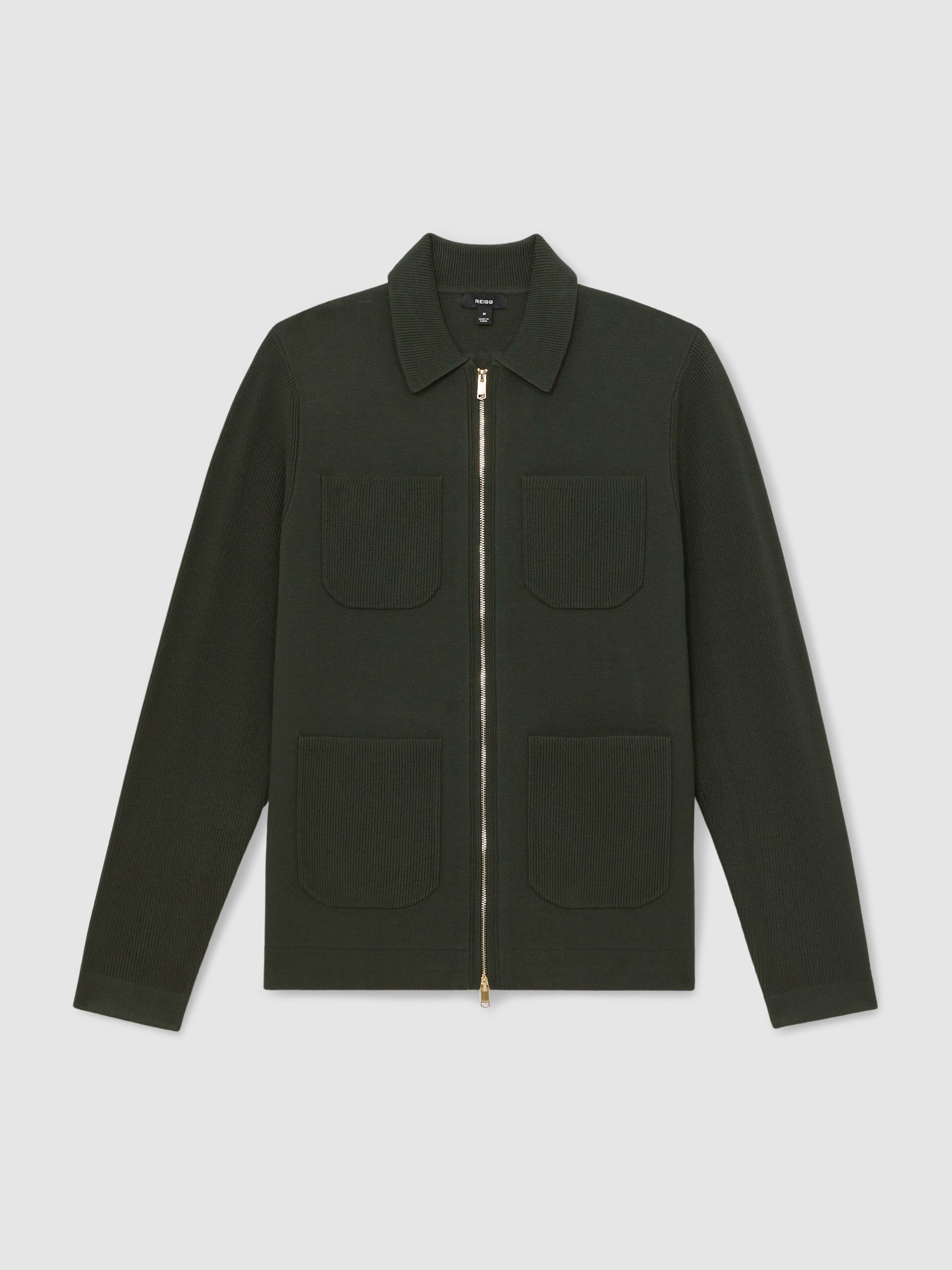 Four-Pocket Zip-Through Cardigan in Forest Green - Image 2 of 6