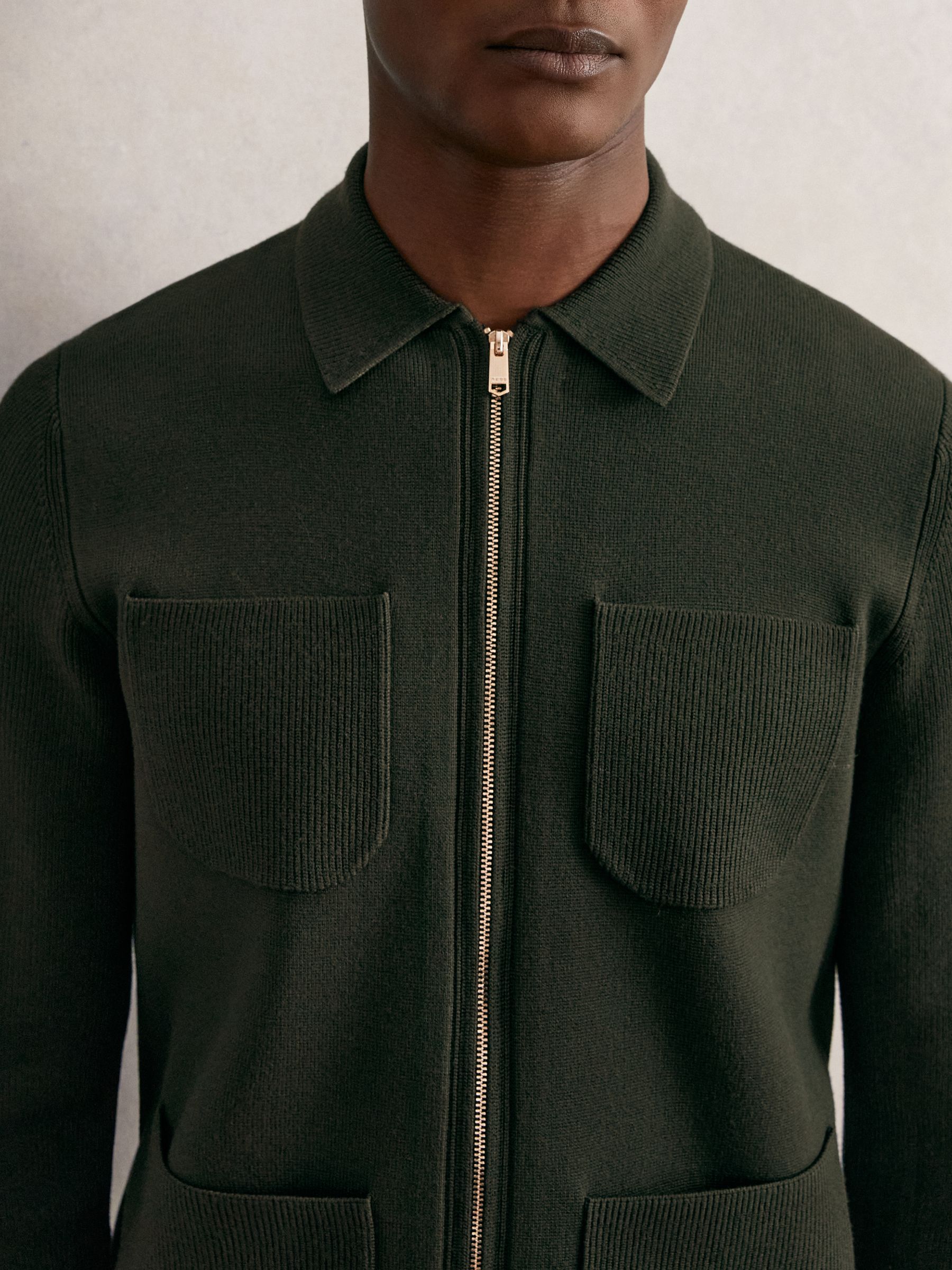 Four-Pocket Zip-Through Cardigan in Forest Green - Image 4 of 6