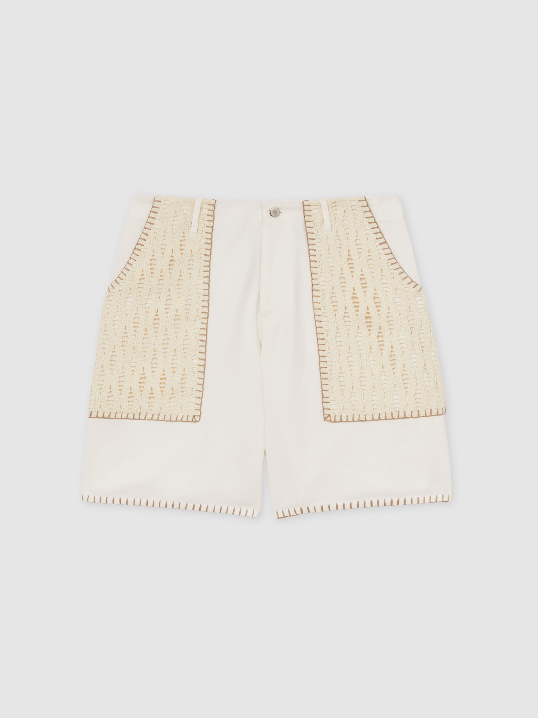 Reiss | Tom Daley Crochet Denim Shorts in Off White - Image 2 of 5