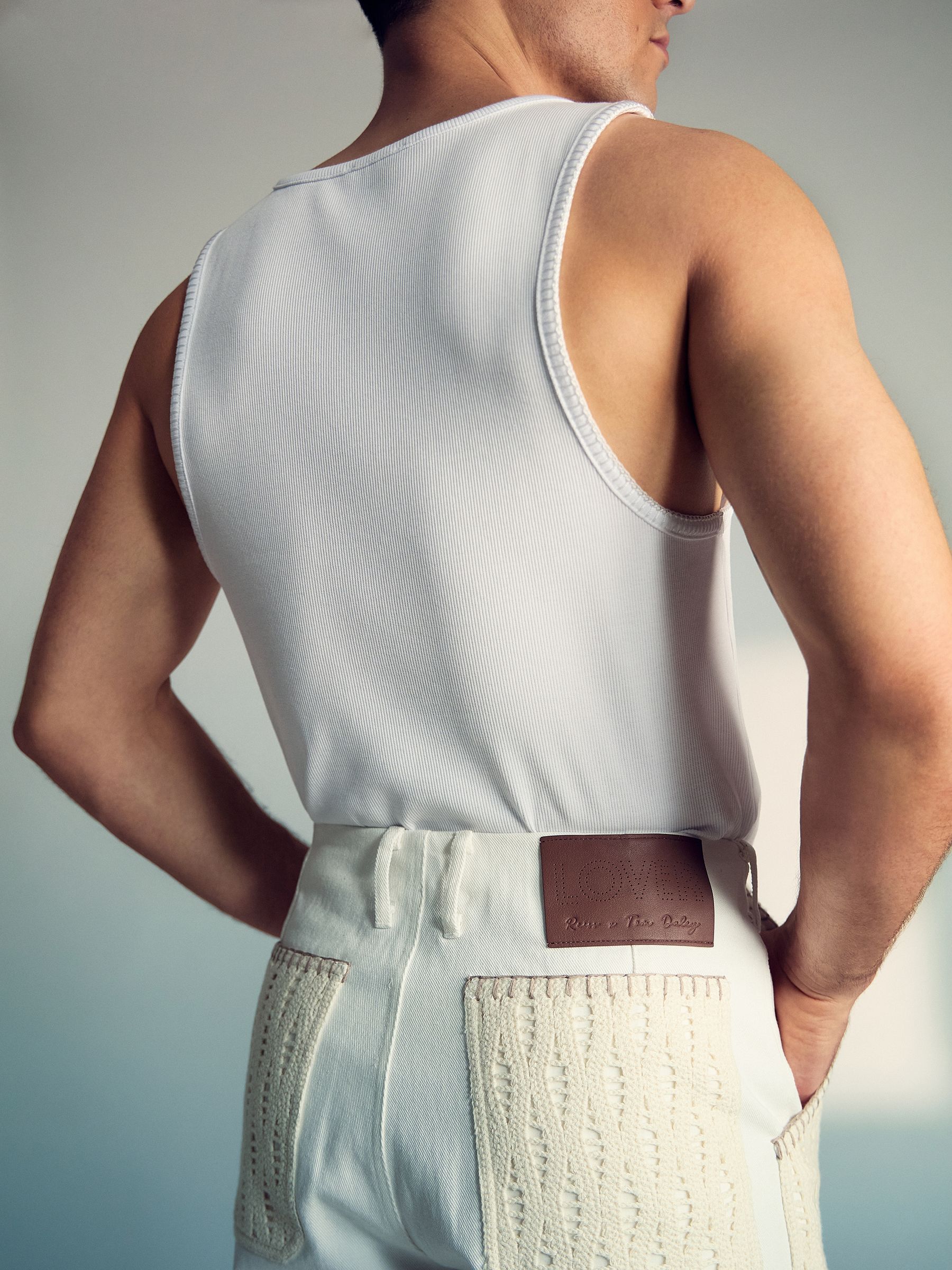 Reiss | Tom Daley Crochet Denim Shorts in Off White - Image 4 of 5