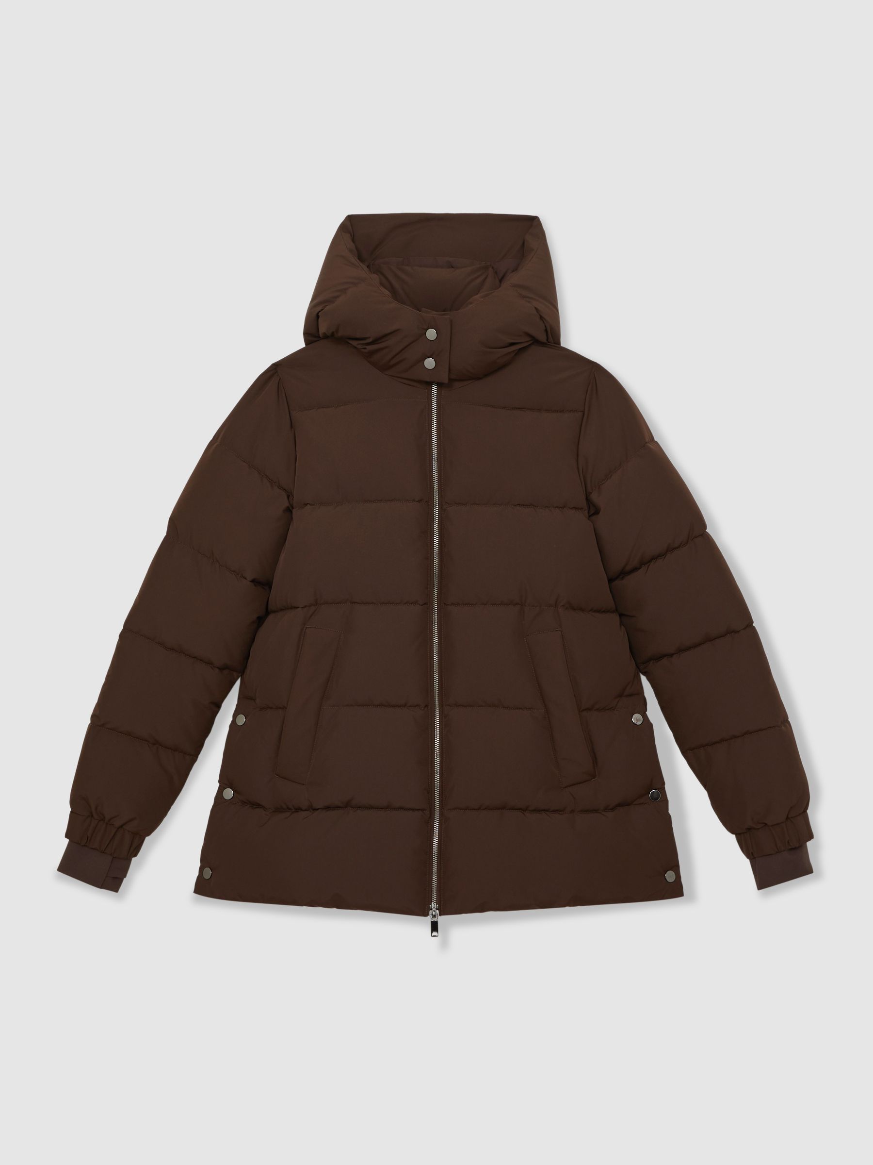 Short Hooded Puffer Coat in Chocolate Brown - Image 2 of 6