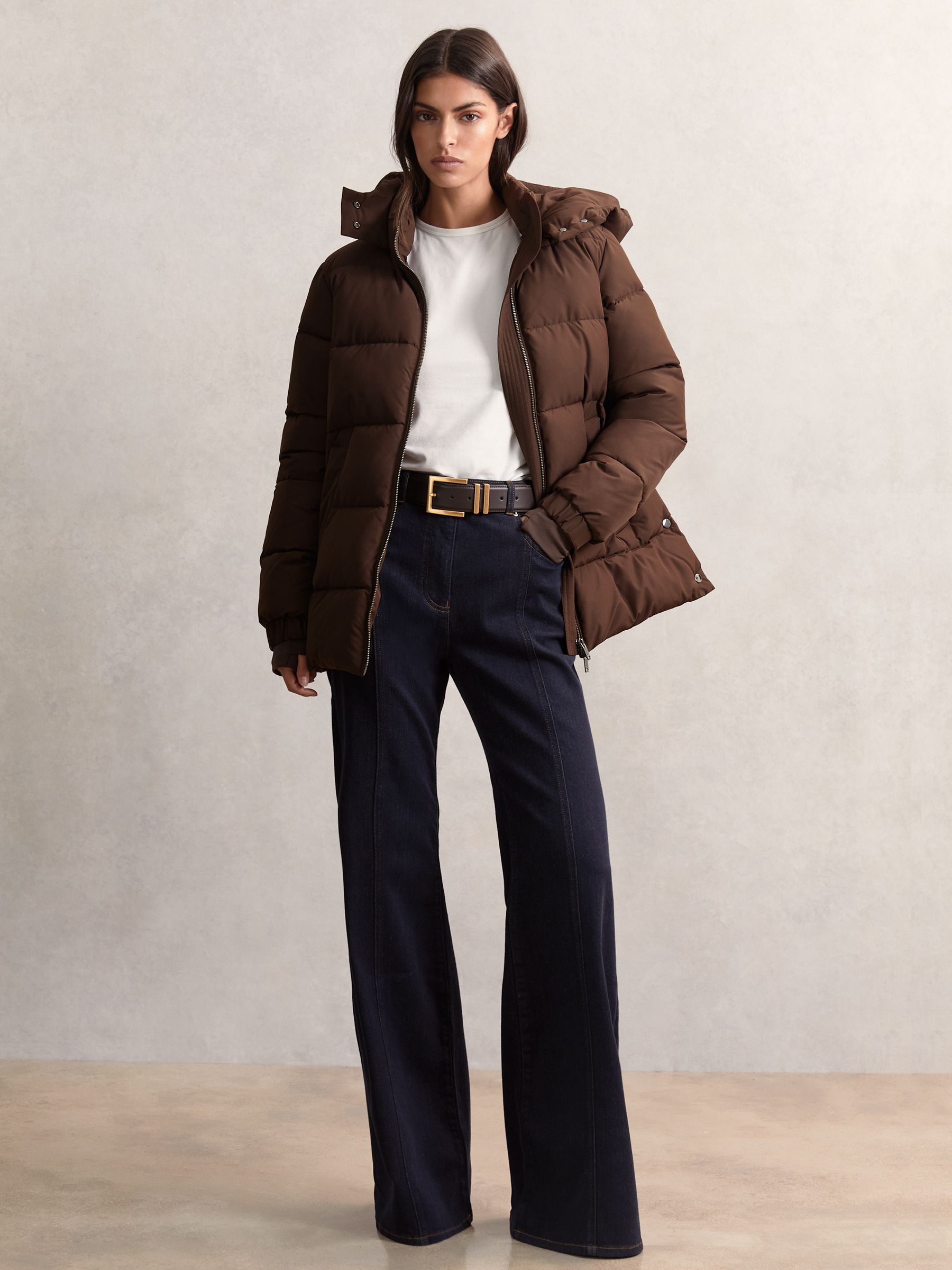 Short Hooded Puffer Coat in Chocolate Brown - Image 4 of 6