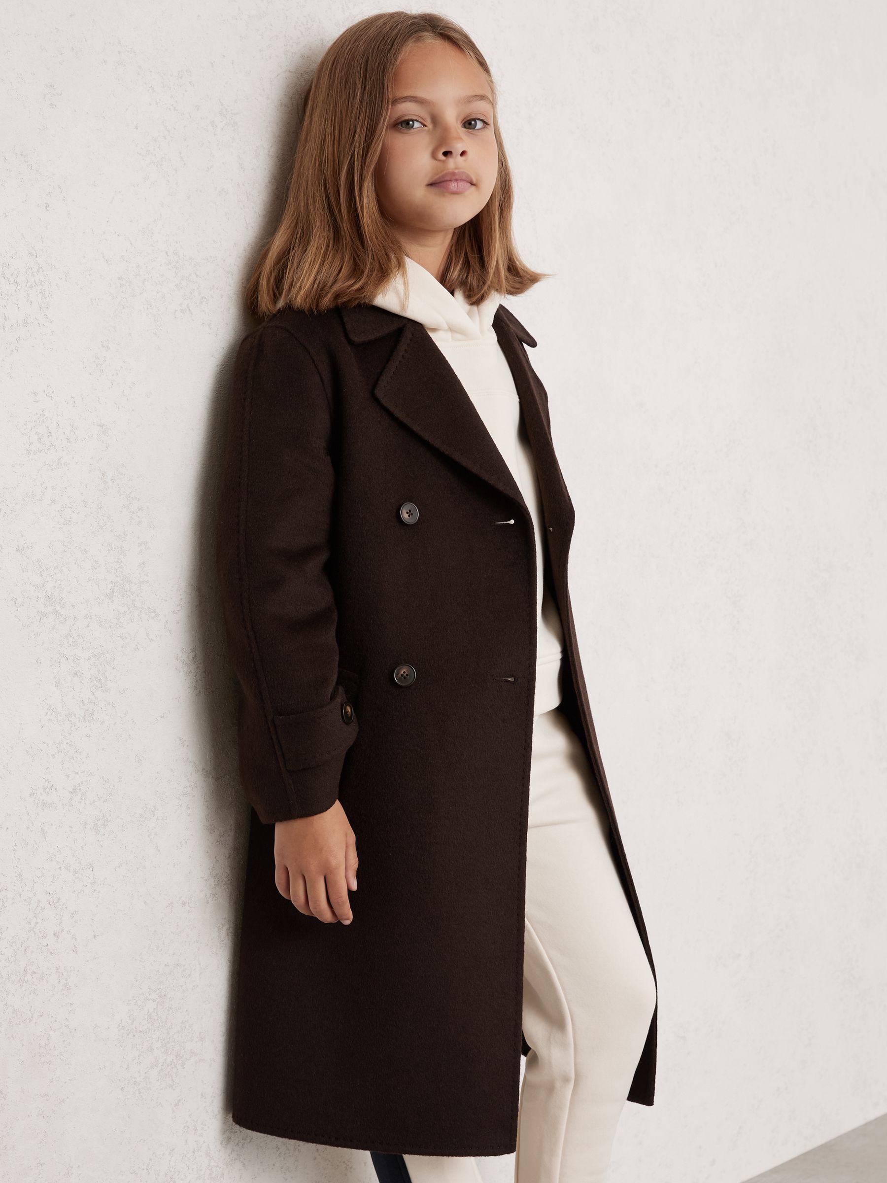 9-13 yrs Double-Breasted Blindseam Wool-Blend Coat in Chocolate Brown - Image 3 of 4