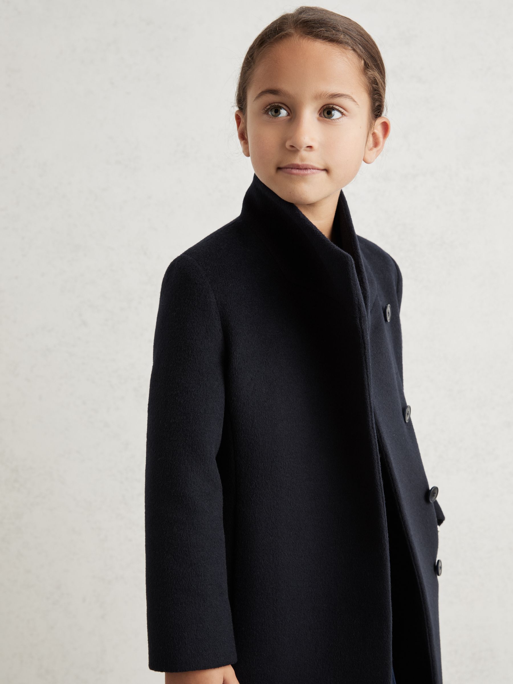 9-13 yrs Wool-Blend Funnel-Neck Coat in Navy - Image 4 of 5