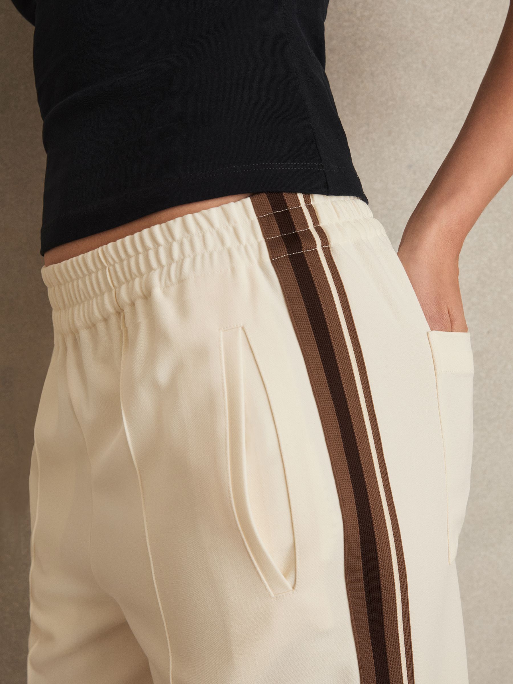 Side-Stripe Wide-Leg Trousers in Cream - Image 3 of 5