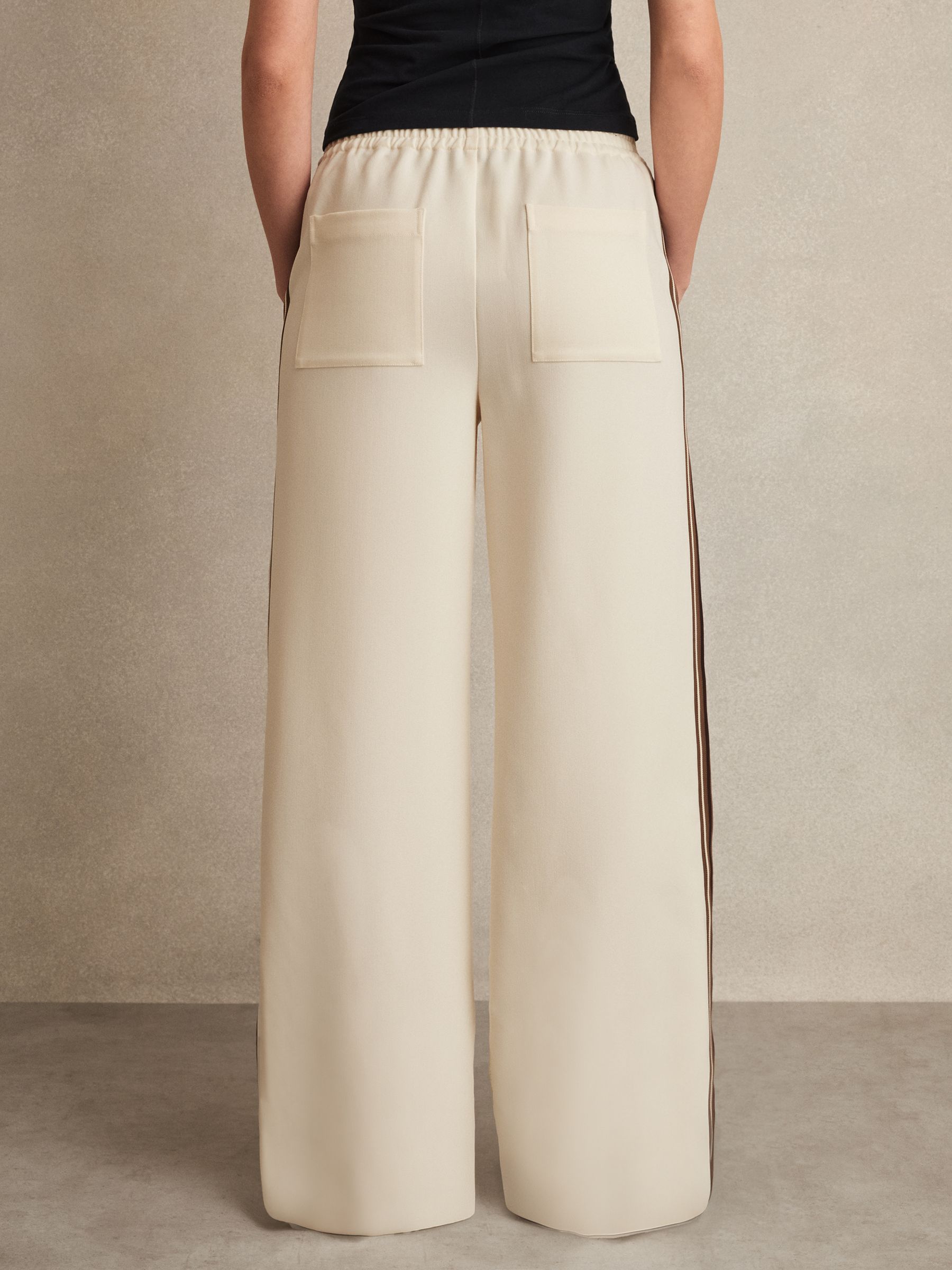 Side-Stripe Wide-Leg Trousers in Cream - Image 4 of 5
