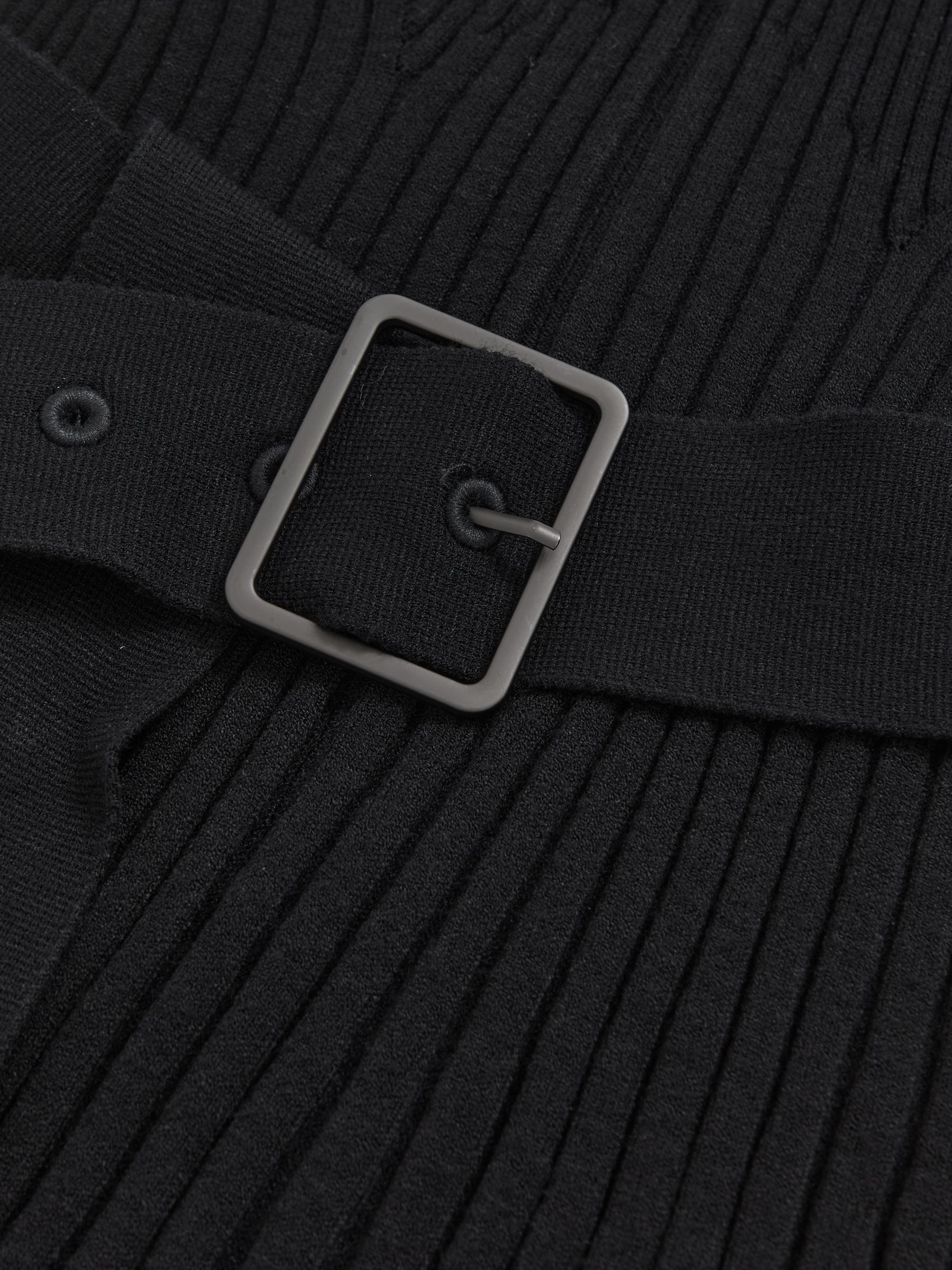 Rib-Knit Belted Half-Zip Flippy Dress in Black - Image 5 of 5