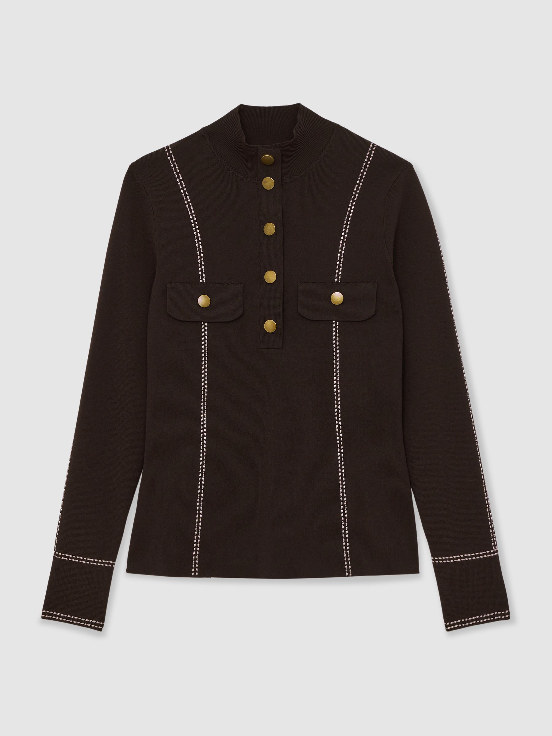 Contrast-Stitch Knit Top in Burgundy - Image 2 of 6