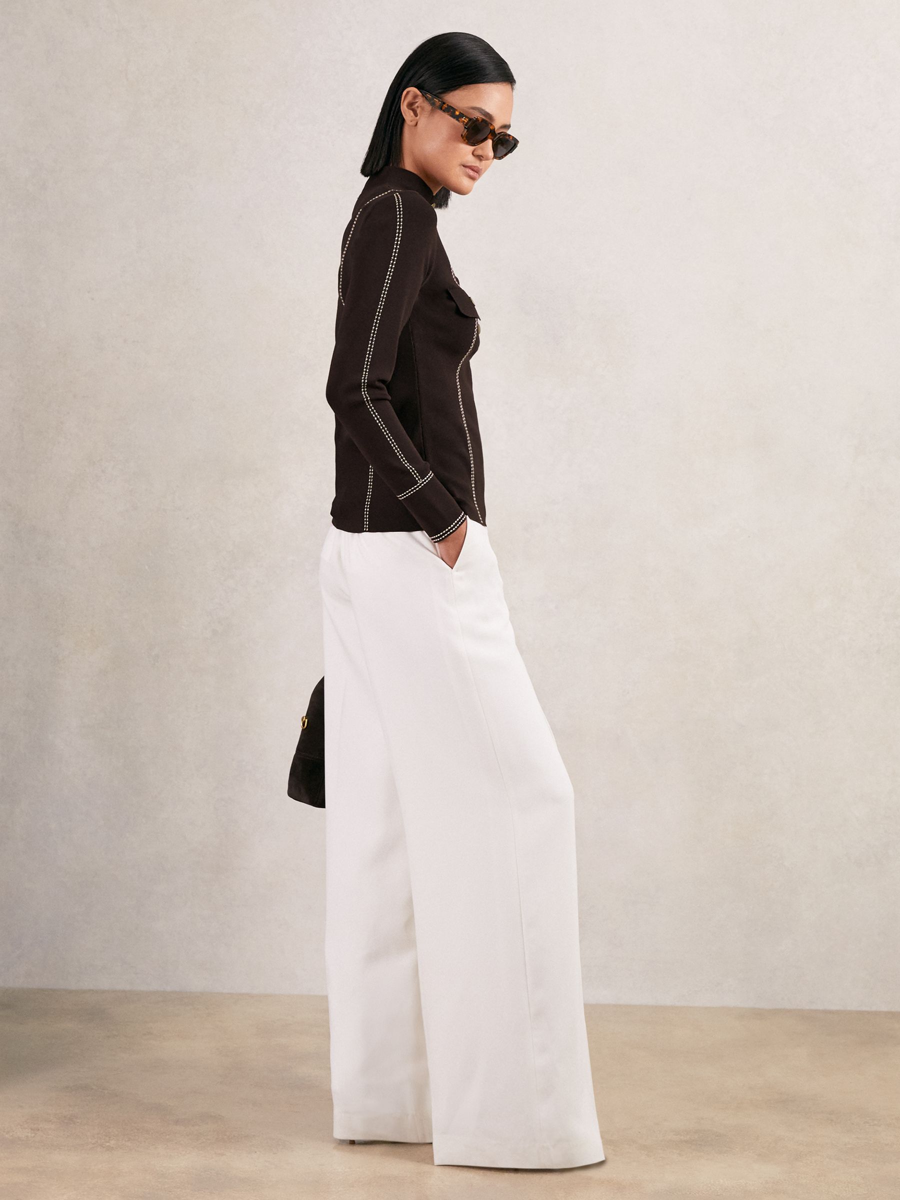 Contrast-Stitch Knit Top in Burgundy - Image 3 of 6
