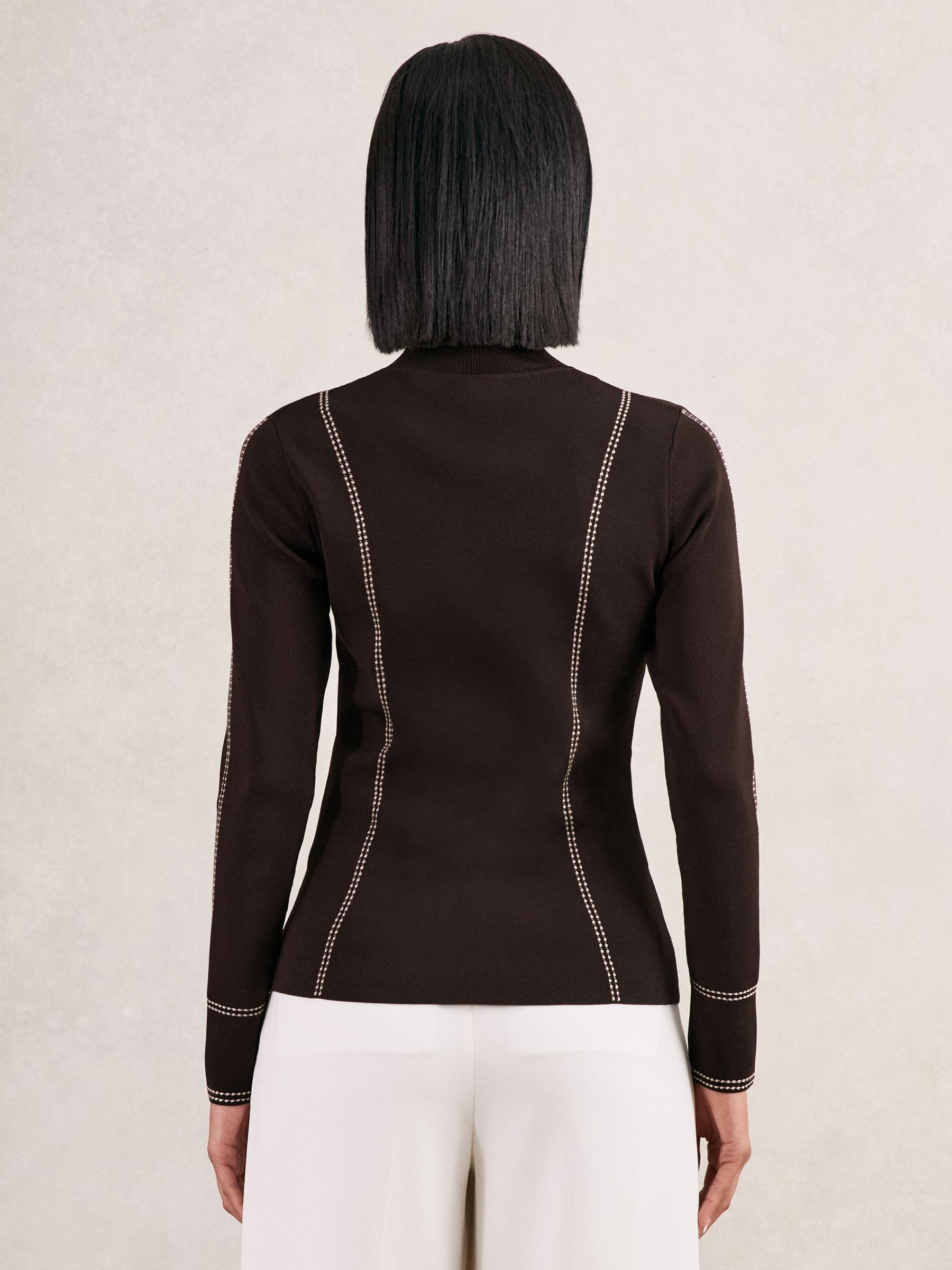 Contrast-Stitch Knit Top in Burgundy - Image 5 of 6