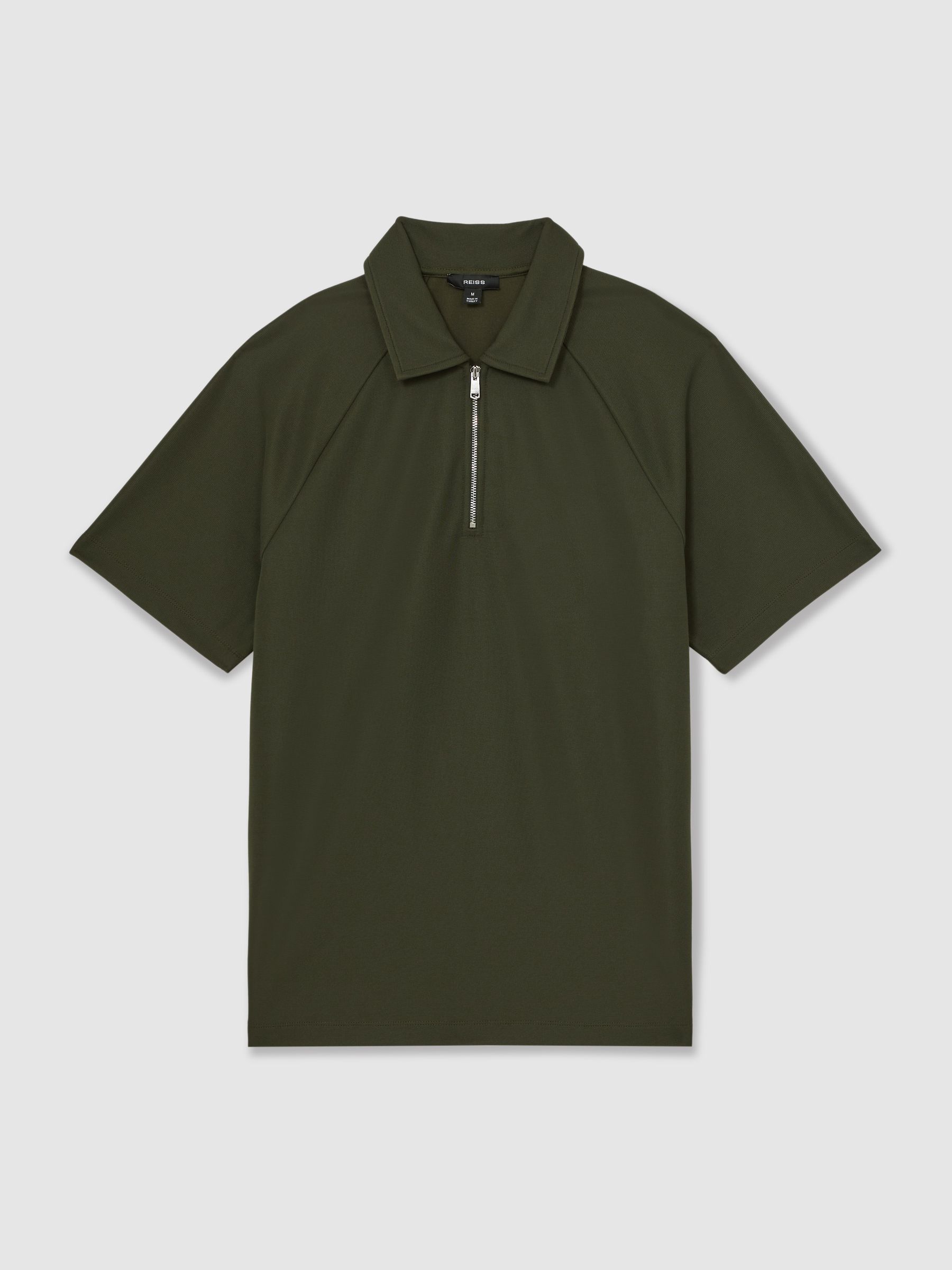 Textured Raglan Half-Zip Polo Shirt in Green - Image 2 of 6