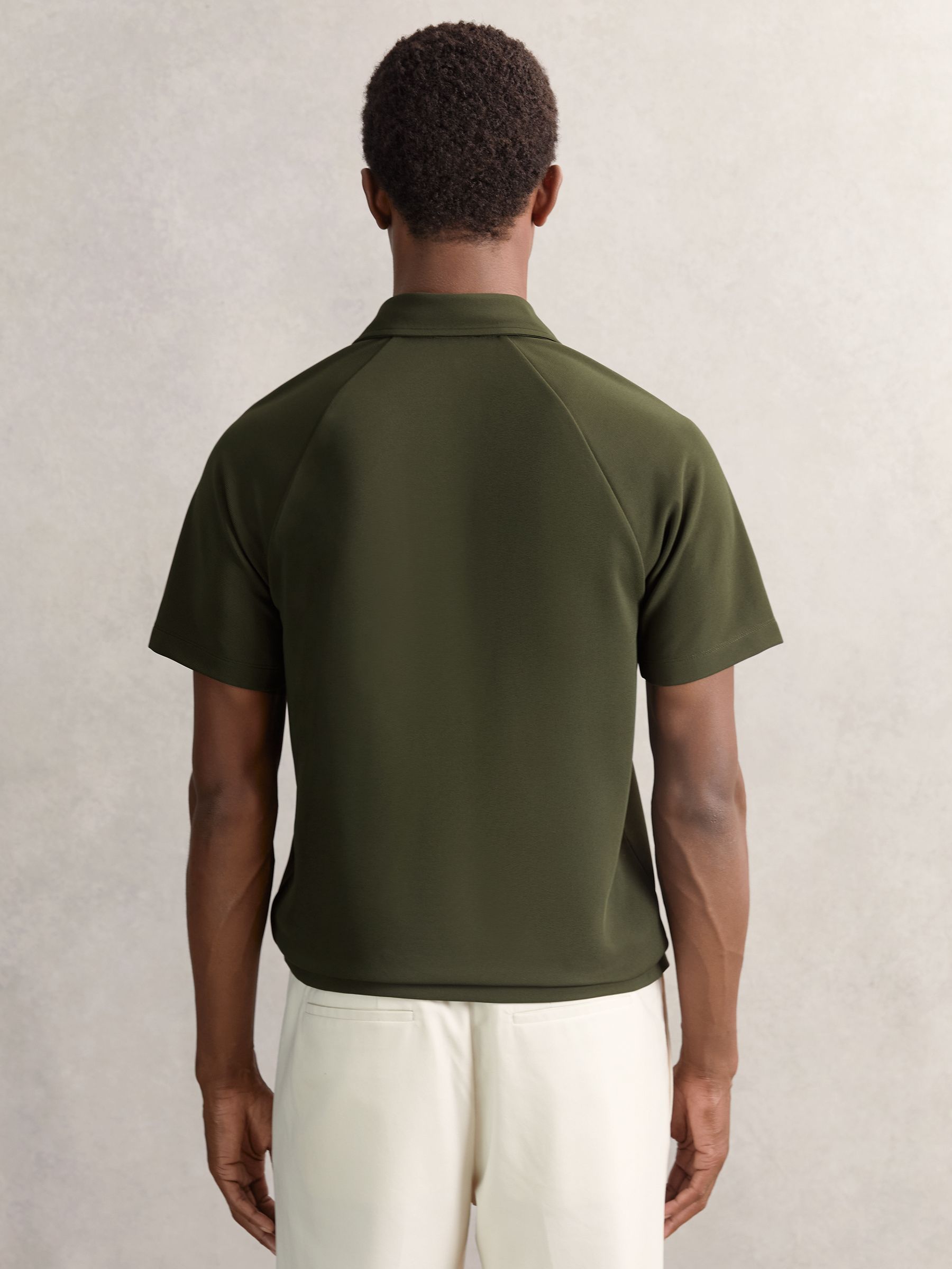 Textured Raglan Half-Zip Polo Shirt in Green - Image 5 of 6