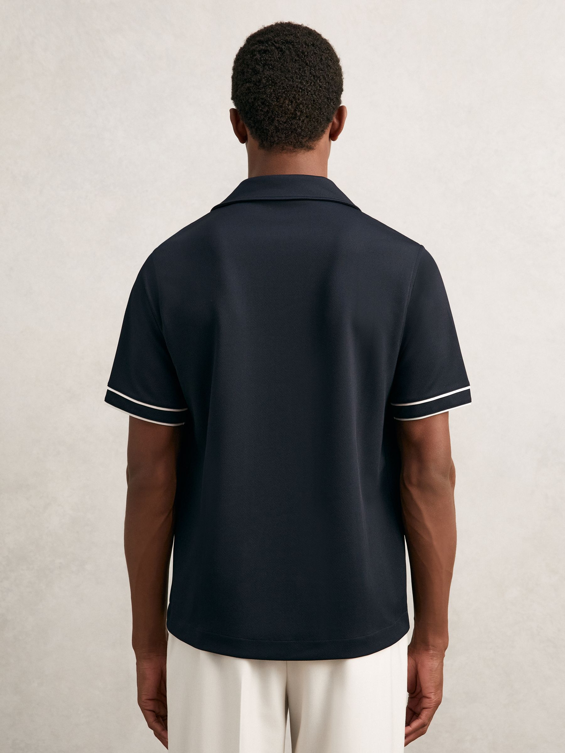 Piped-Stripe Cuban-Collar Shirt in Navy/White - Image 4 of 5