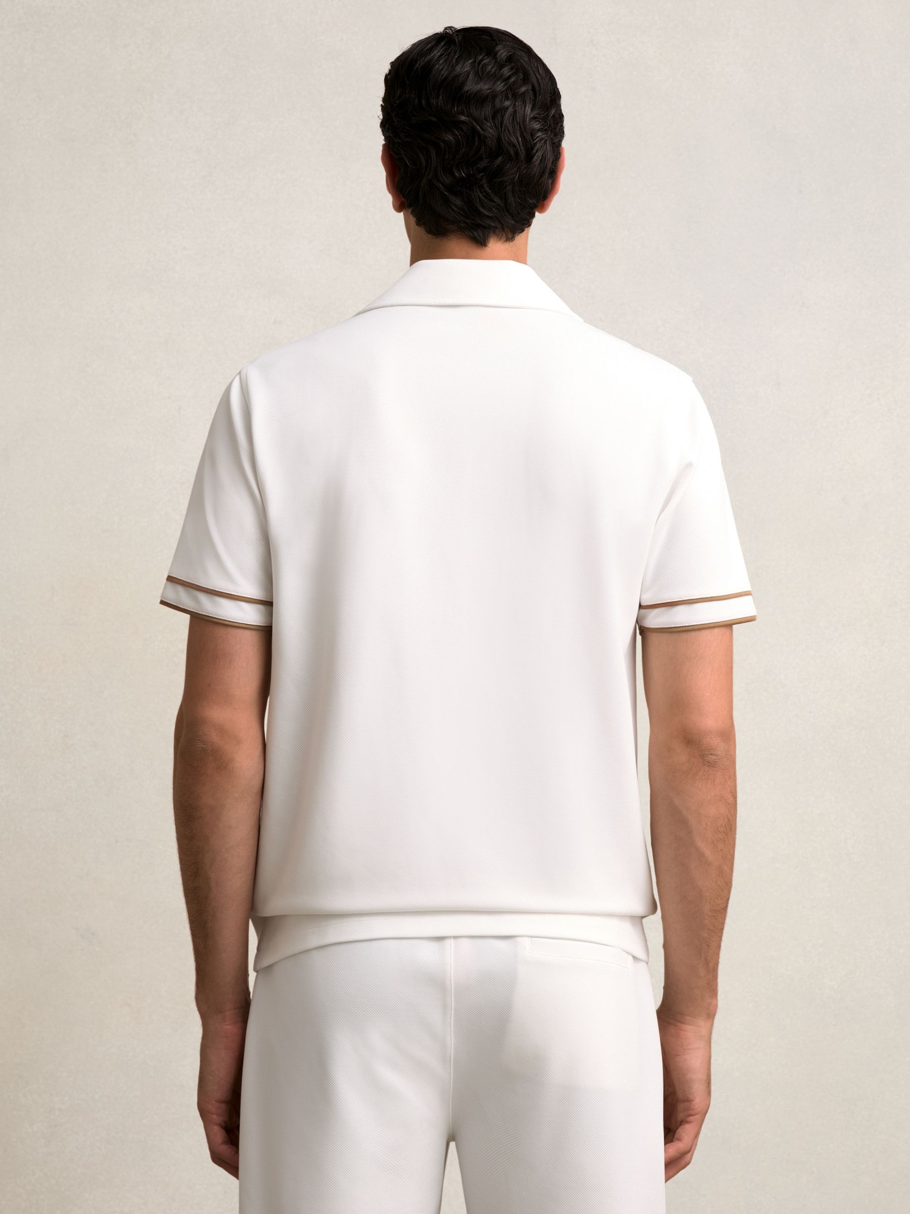 Piped-Stripe Cuban-Collar Shirt in White/Camel - image 5
