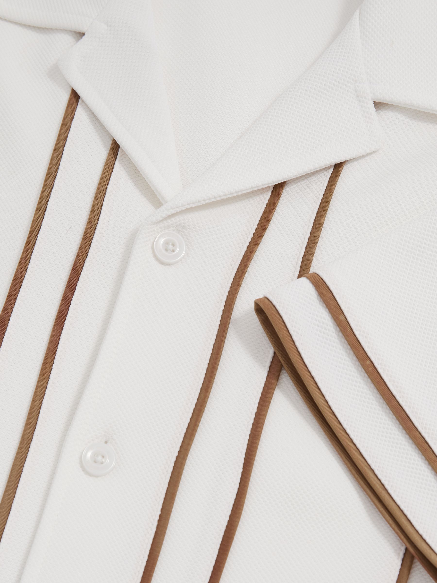 Piped-Stripe Cuban-Collar Shirt in White/Camel - Image 6 of 6