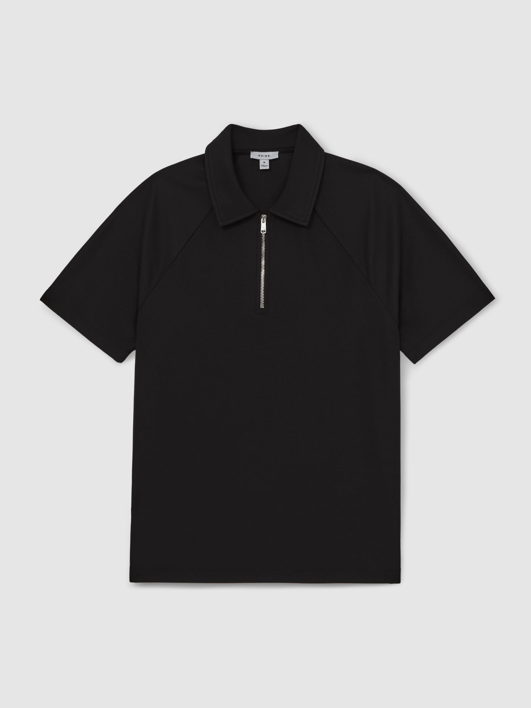 Textured Raglan Half-Zip Polo Shirt in Black - Image 2 of 6