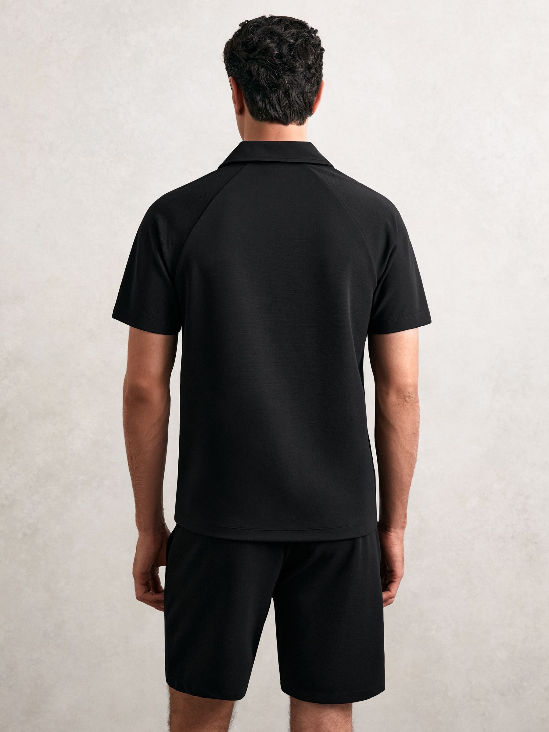 Textured Raglan Half-Zip Polo Shirt in Black - Image 5 of 6
