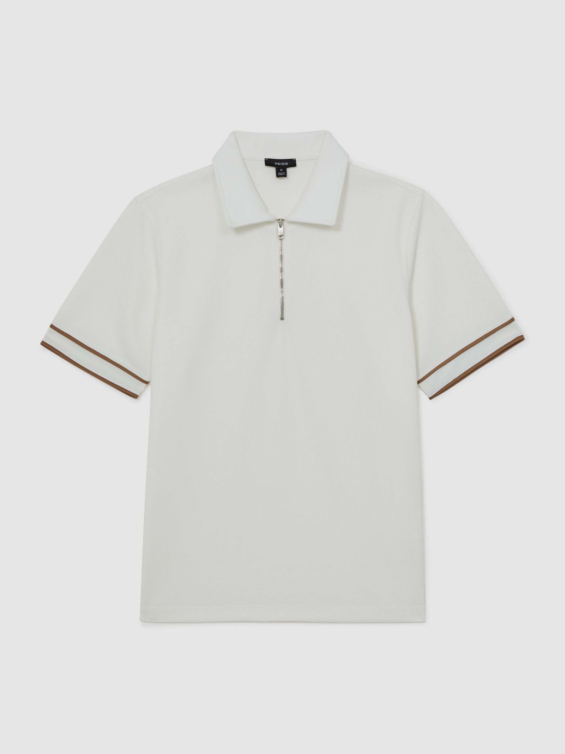 Textured Half-Zip Tipped Polo Shirt in White - Image 2 of 5
