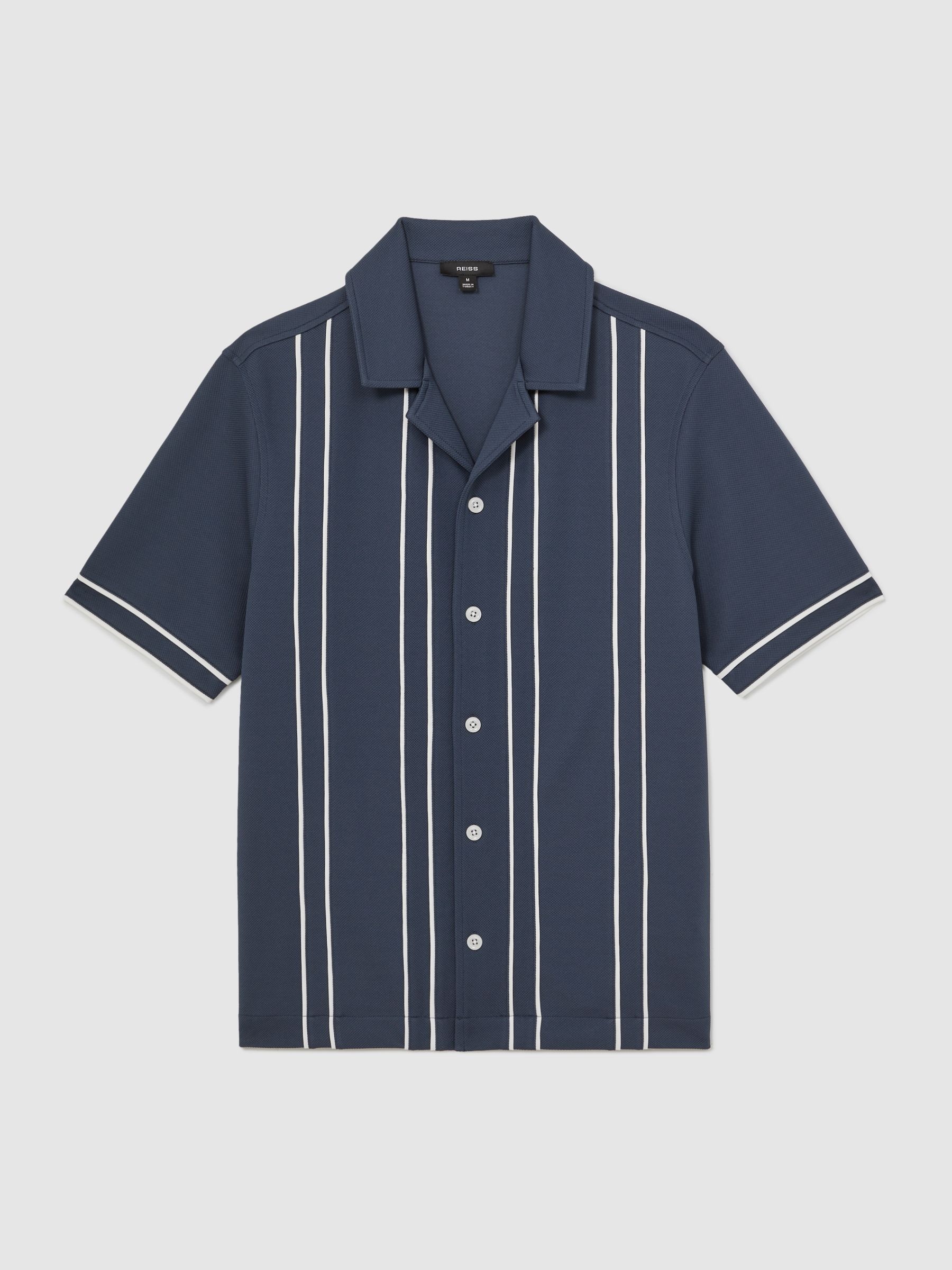 Piped-Stripe Cuban-Collar Shirt in Airforce Blue - Image 2 of 6