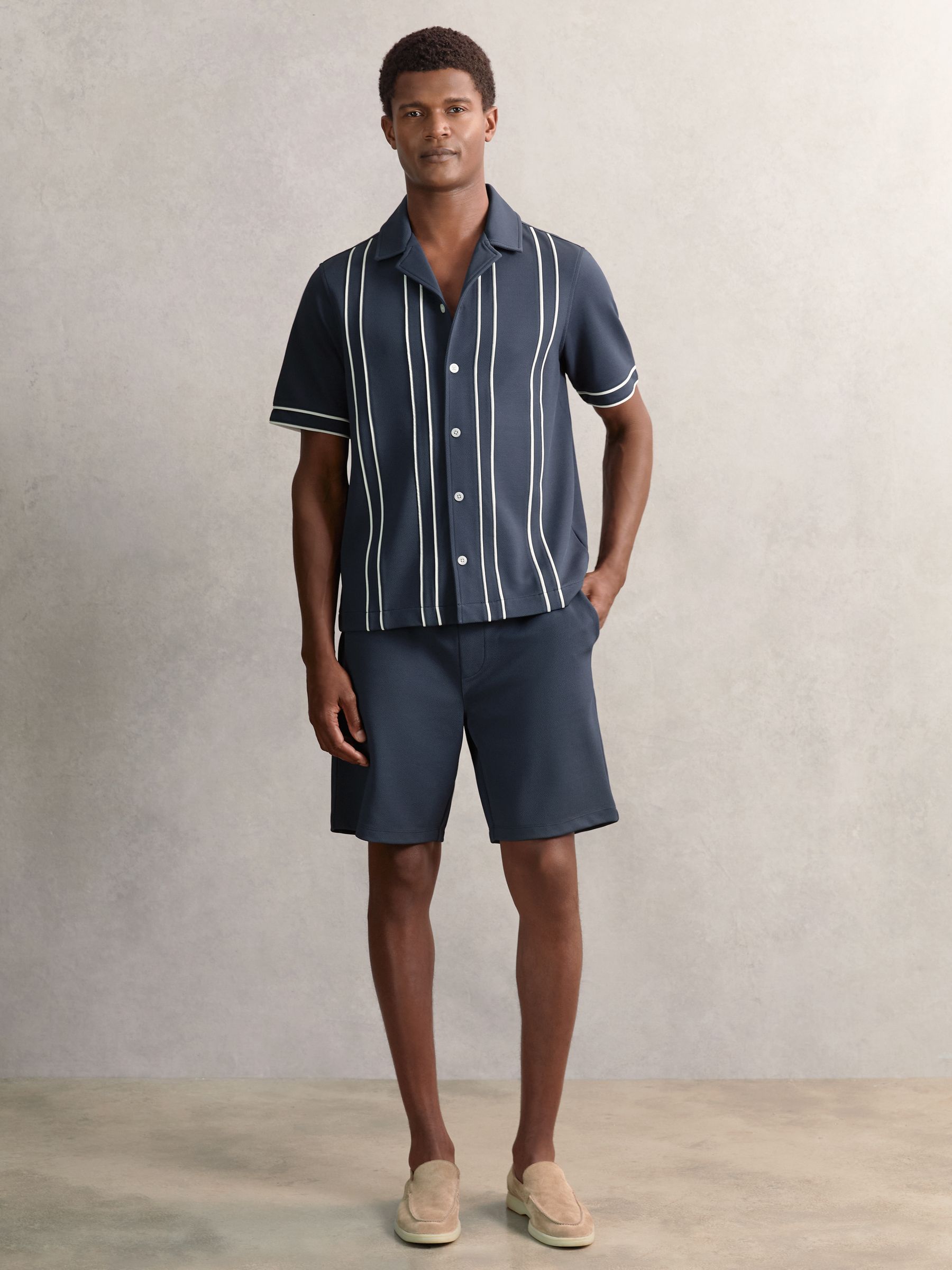 Piped-Stripe Cuban-Collar Shirt in Airforce Blue - Image 3 of 6