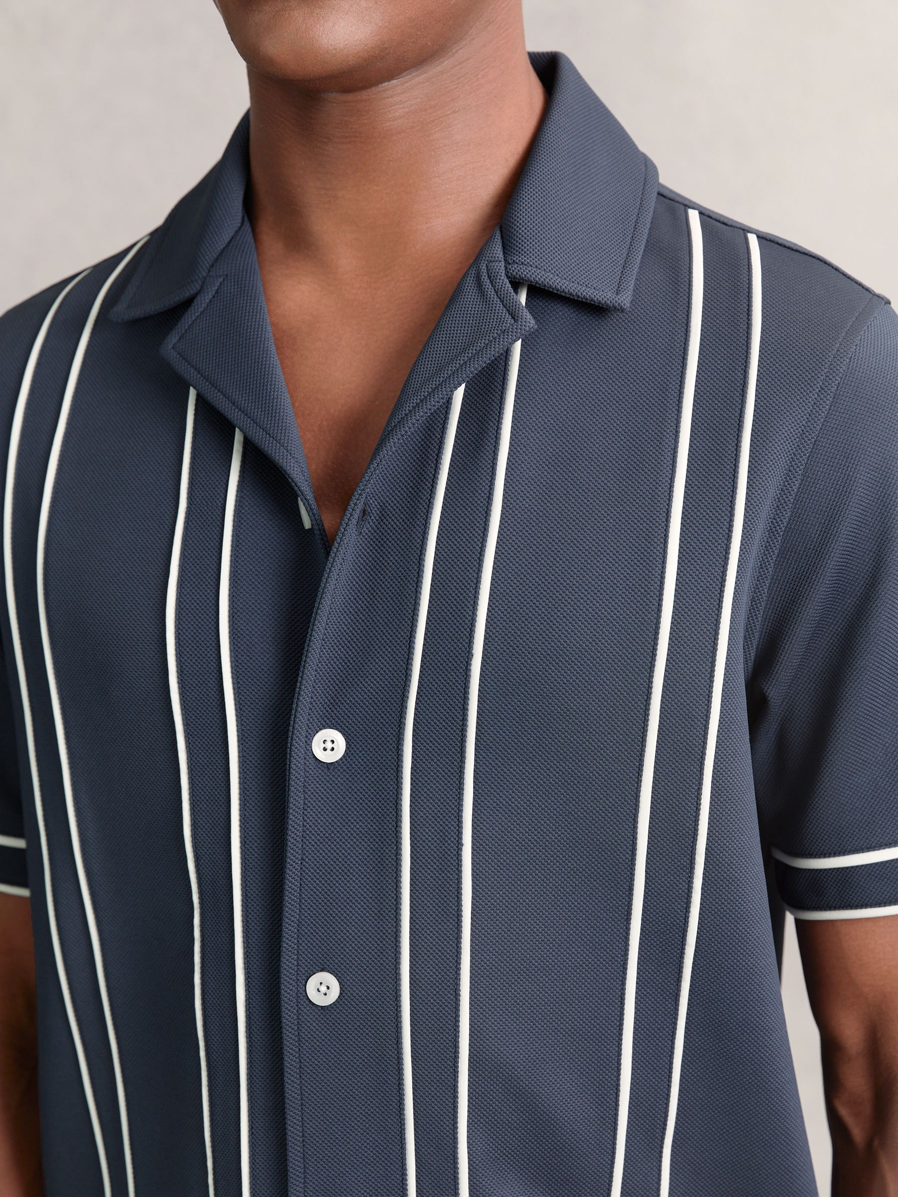 Piped-Stripe Cuban-Collar Shirt in Airforce Blue - Image 4 of 6