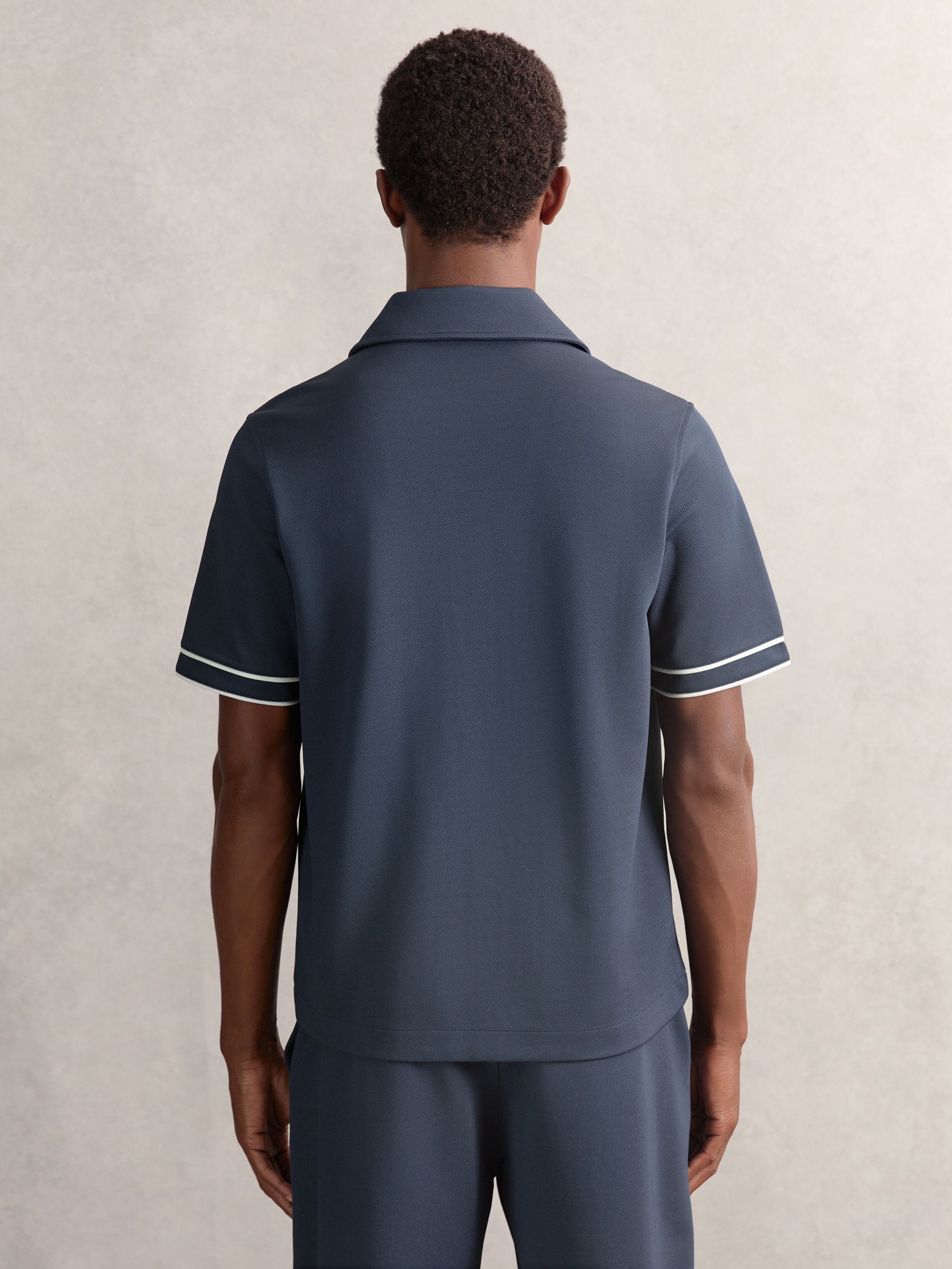Piped-Stripe Cuban-Collar Shirt in Airforce Blue - Image 5 of 6
