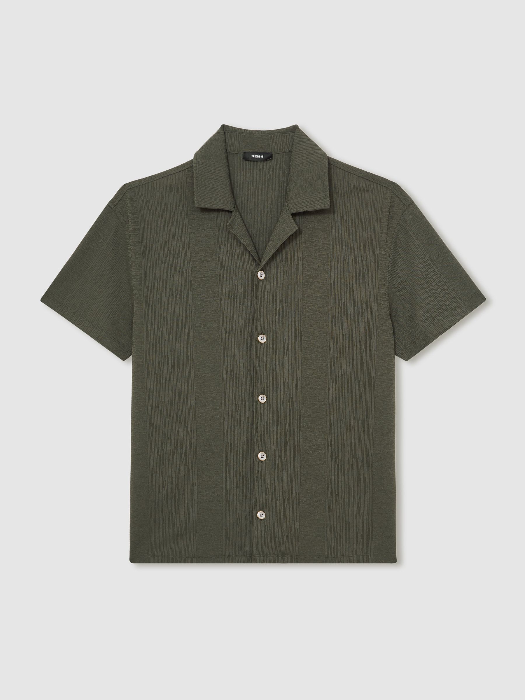 Jacquard-Stripe Cuban-Collar Shirt in Dark Green - Image 3 of 6