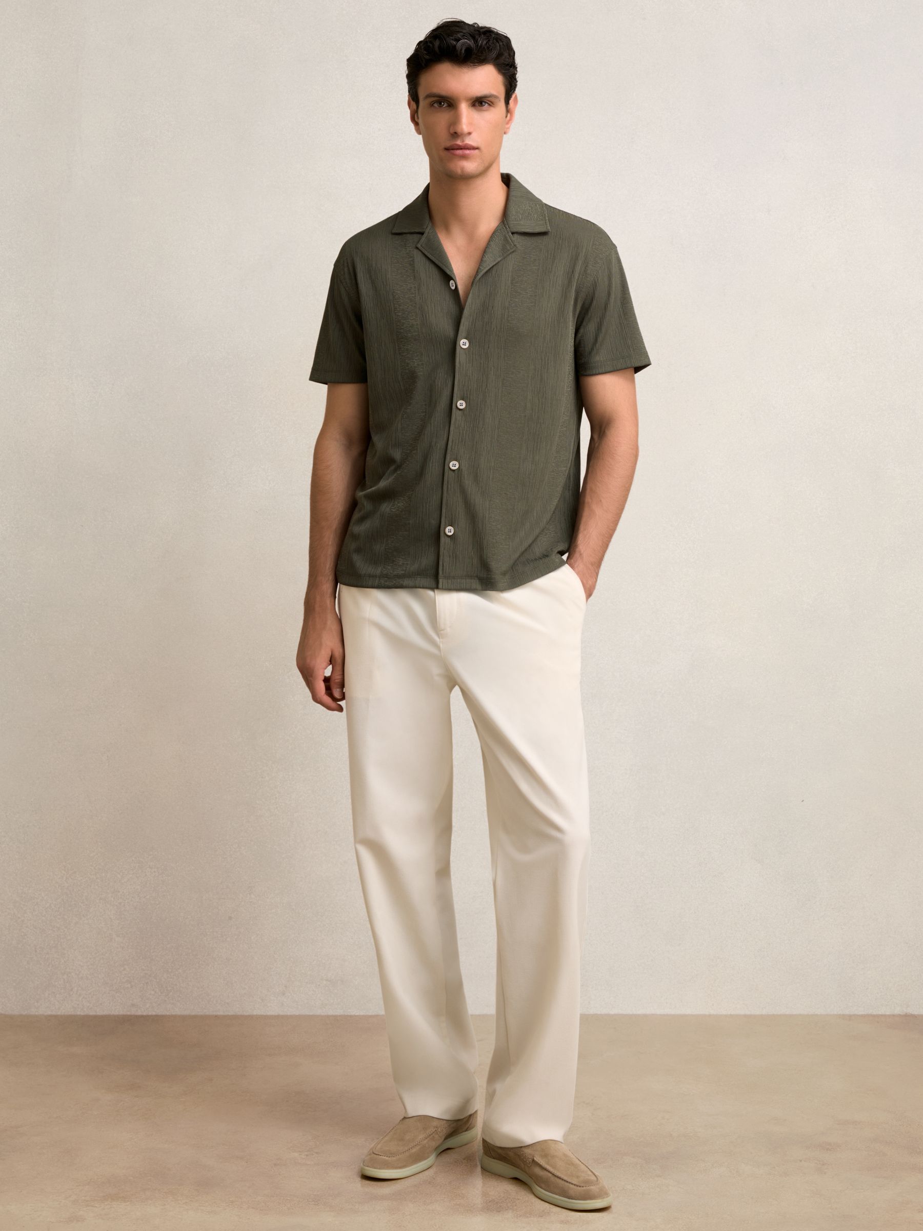 Jacquard-Stripe Cuban-Collar Shirt in Dark Green - image 3