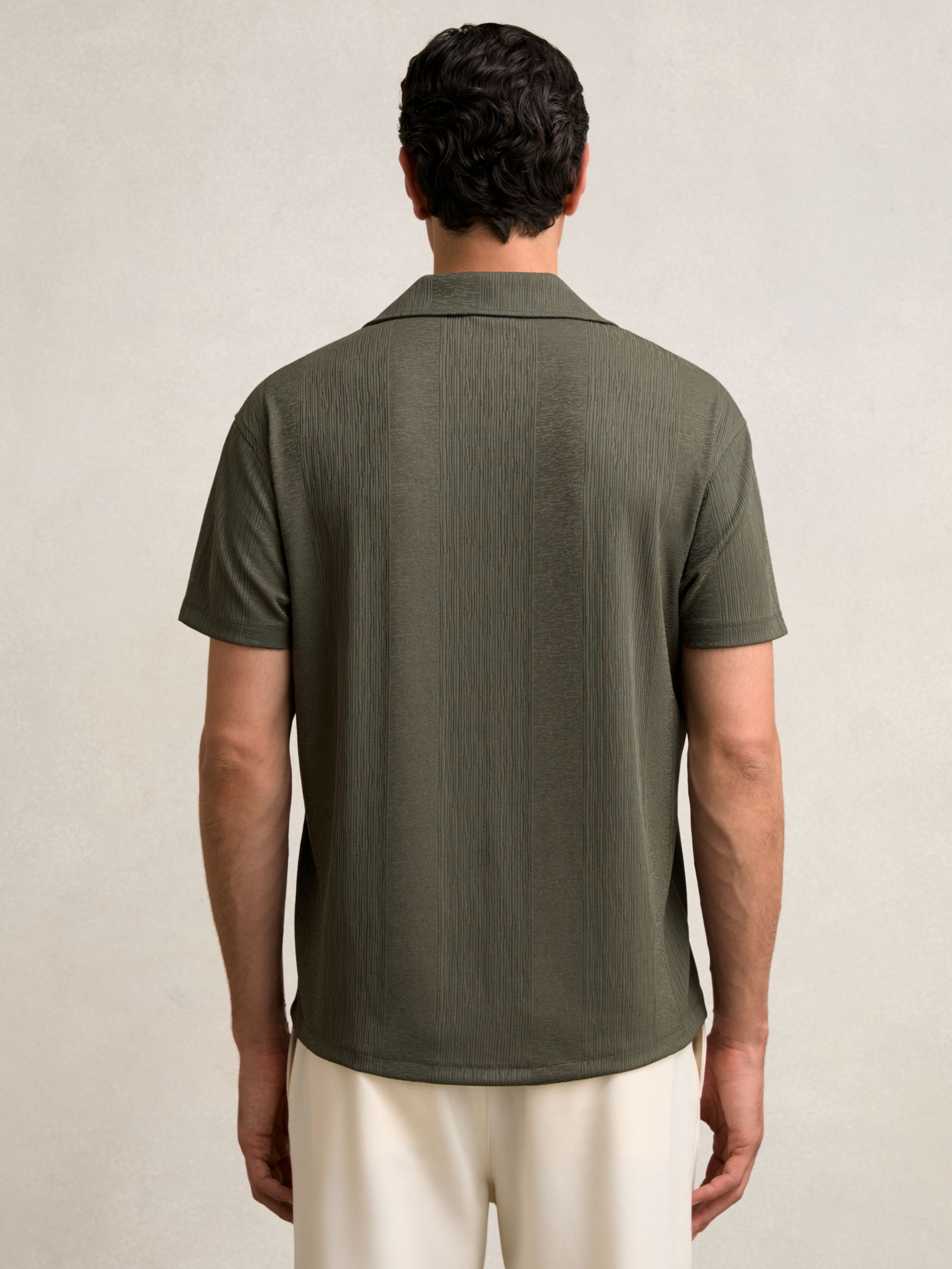 Jacquard-Stripe Cuban-Collar Shirt in Dark Green - image 5