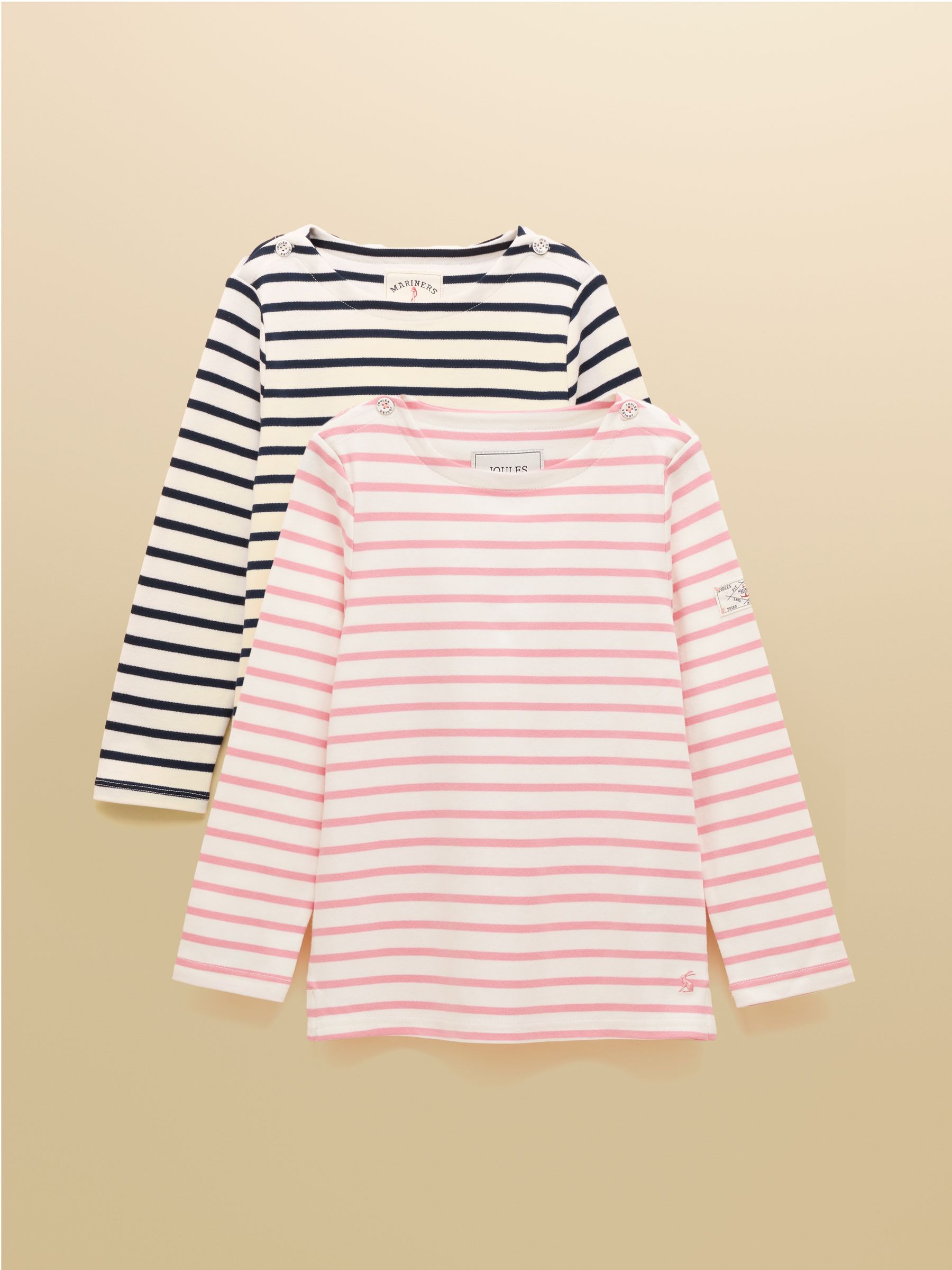 Girls' Harbour Navy and Pink Two Pack Stripe Long Sleeve Top - Image 1 of 6