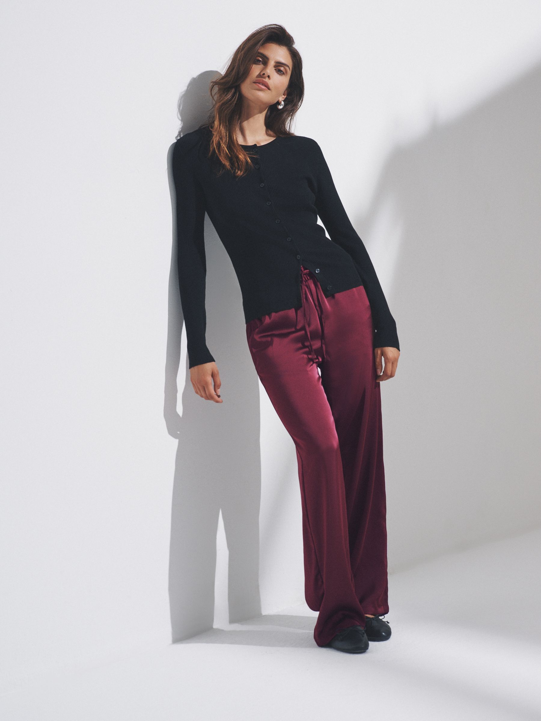 Black/Burgundy Red - 2 Pack Satin Wide Leg Pull On Trousers - Image 1 of 12 Black/Burgundy Red - 2 Pack Satin Wide Leg Pull On Trousers - Image 1 of 12