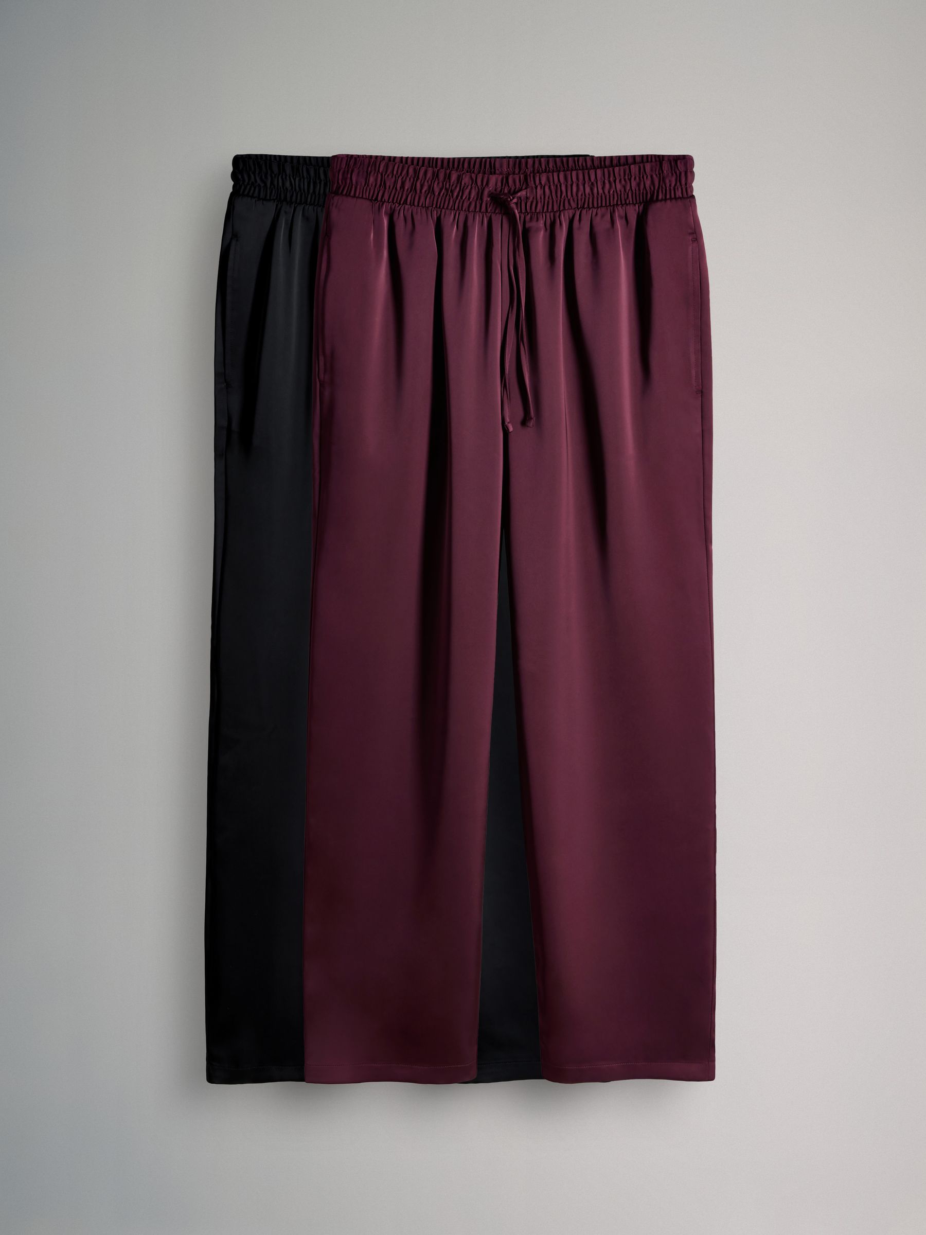 Black/Burgundy Red - 2 Pack Satin Wide Leg Pull On Trousers - Image 2 of 12 Black/Burgundy Red - 2 Pack Satin Wide Leg Pull On Trousers - Image 2 of 12