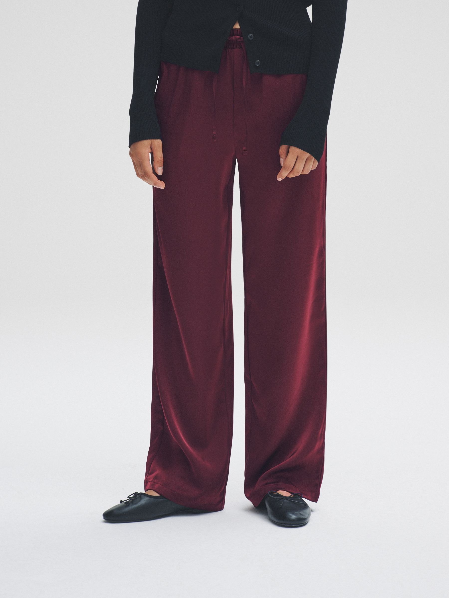 Black/Burgundy Red - 2 Pack Satin Wide Leg Pull On Trousers - Image 3 of 12