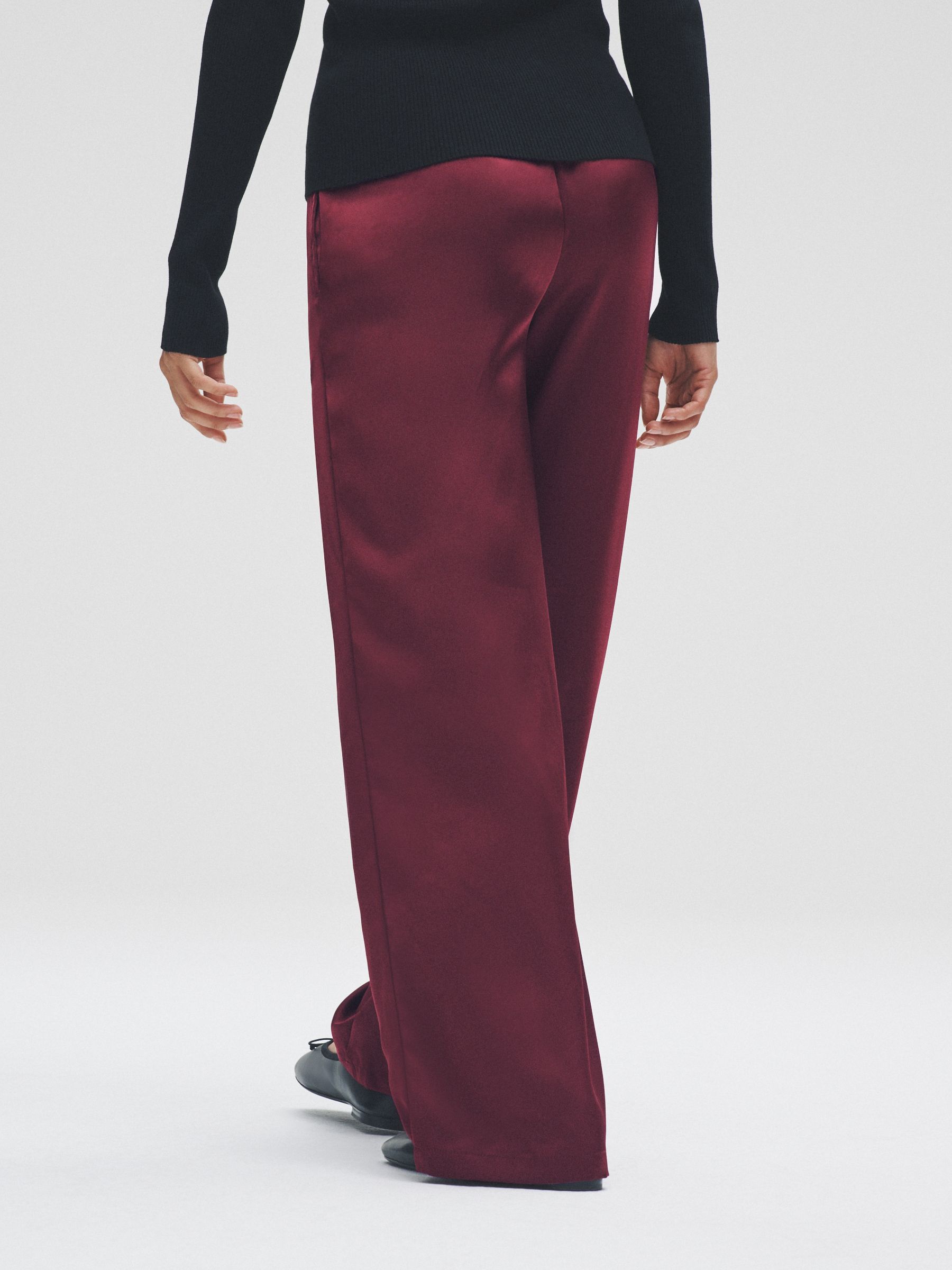 Black/Burgundy Red - 2 Pack Satin Wide Leg Pull On Trousers - Image 4 of 12