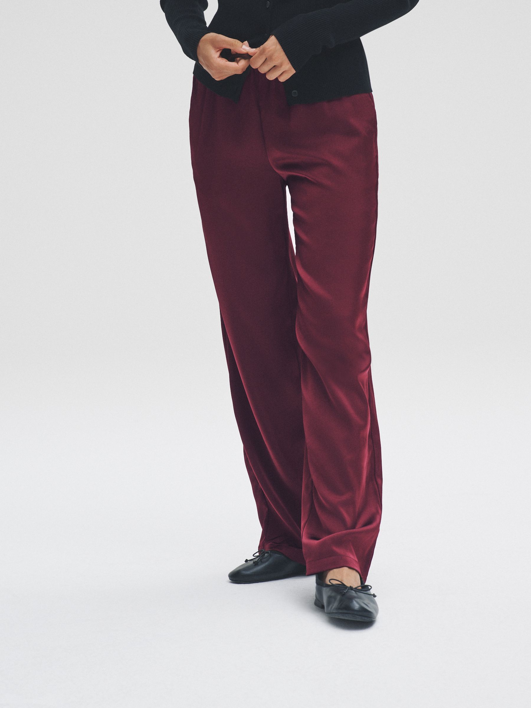 Black/Burgundy Red - 2 Pack Satin Wide Leg Pull On Trousers - Image 7 of 12