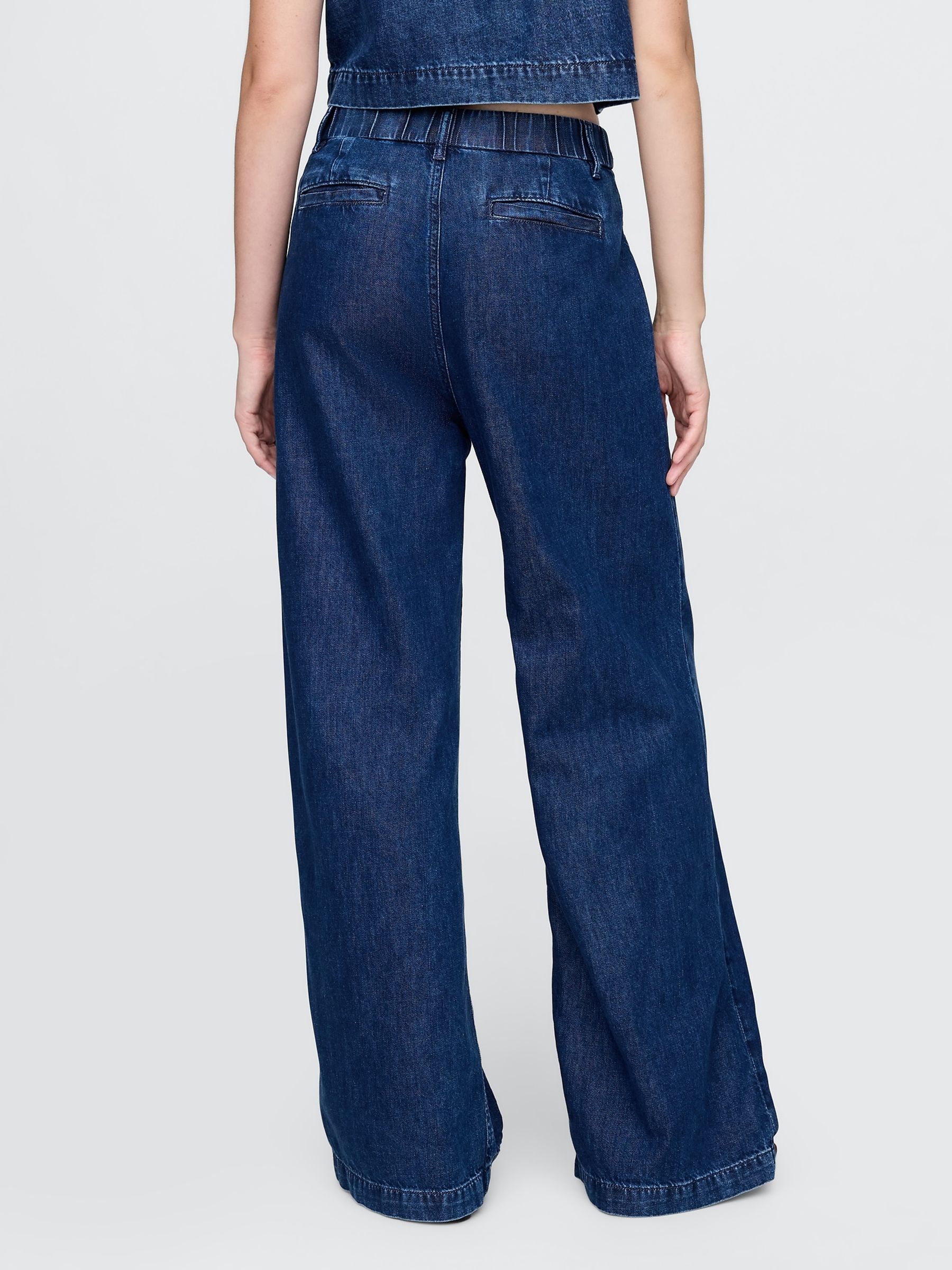 Dark Indigo Blue 365 High Waisted UltraSoft Denim Pleated Trousers - Image 2 of 5