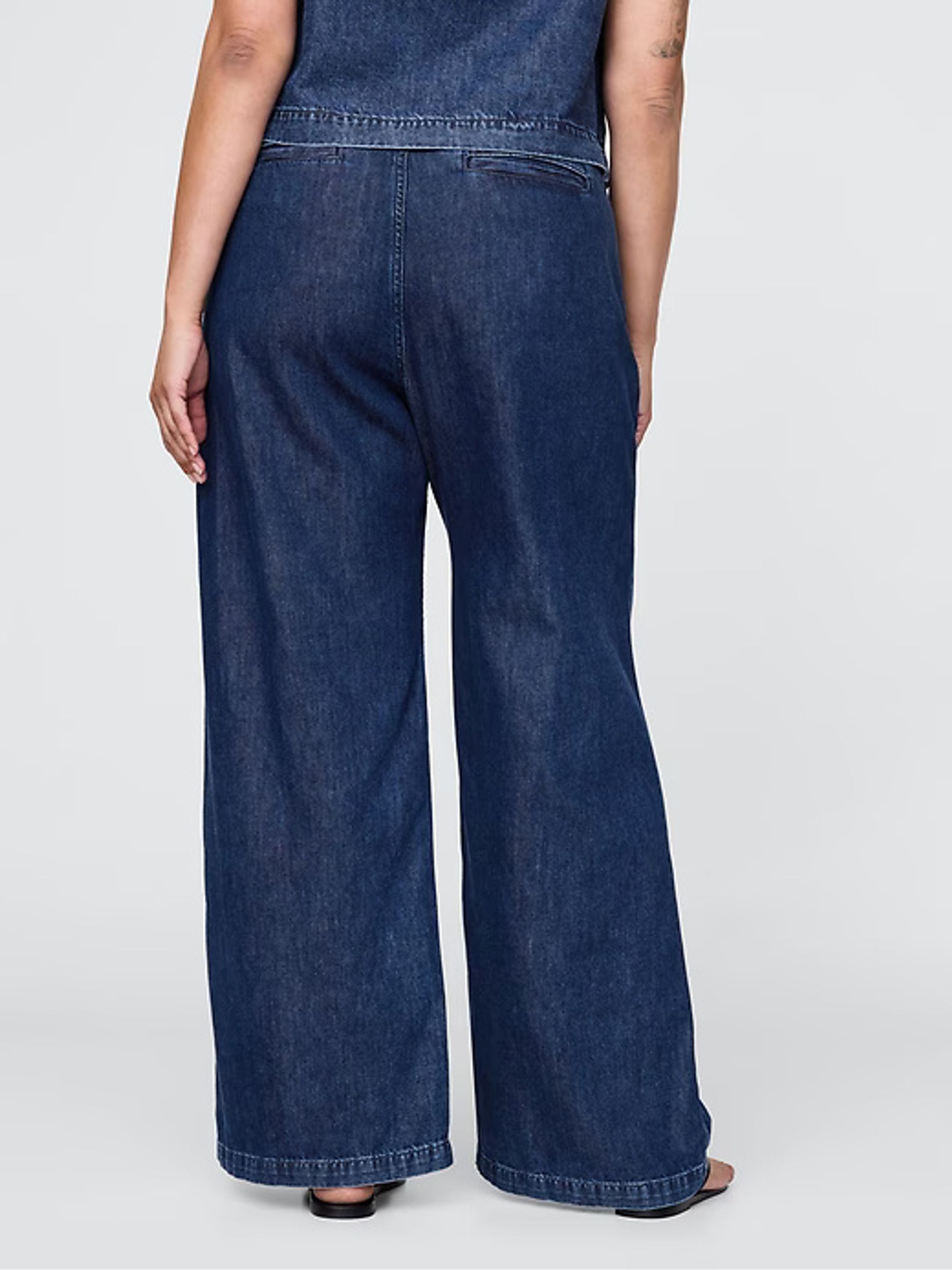 Dark Indigo Blue 365 High Waisted UltraSoft Denim Pleated Trousers - Image 6 of 7