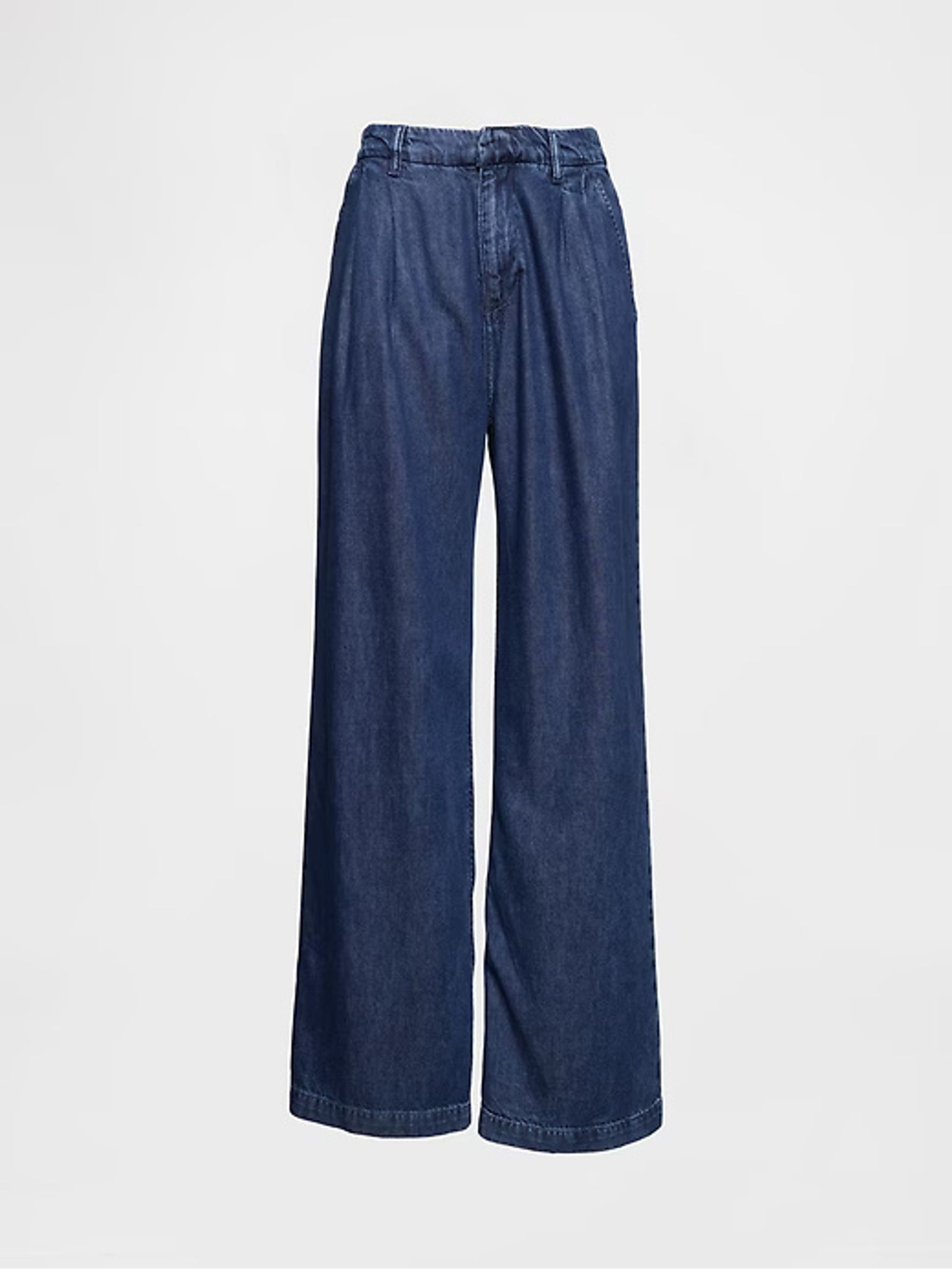 Dark Indigo Blue 365 High Waisted UltraSoft Denim Pleated Trousers - Image 7 of 7