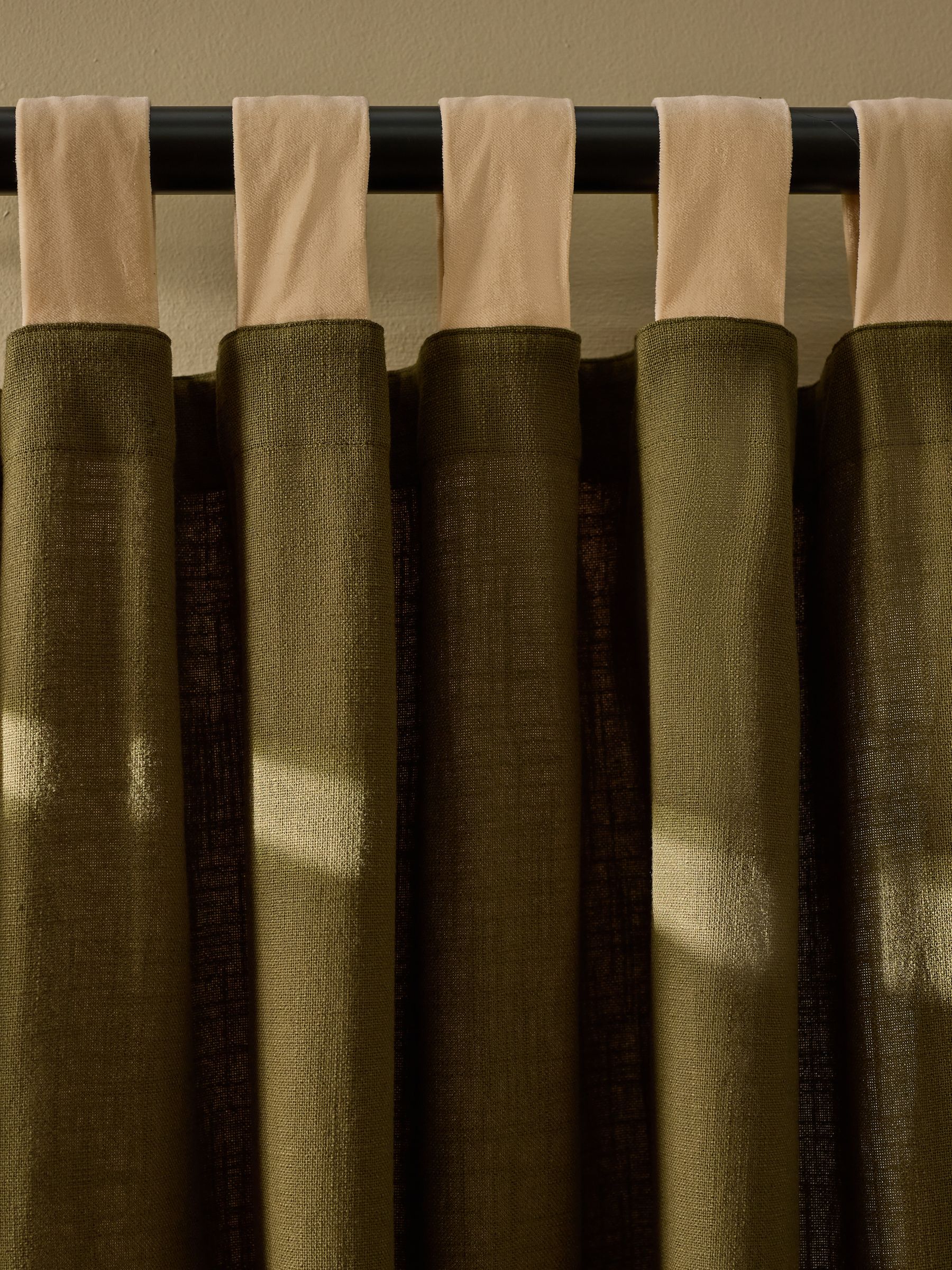 Hadlo Textured Cotton Tab Top Curtains in Khaki Green - Image 2 of 3