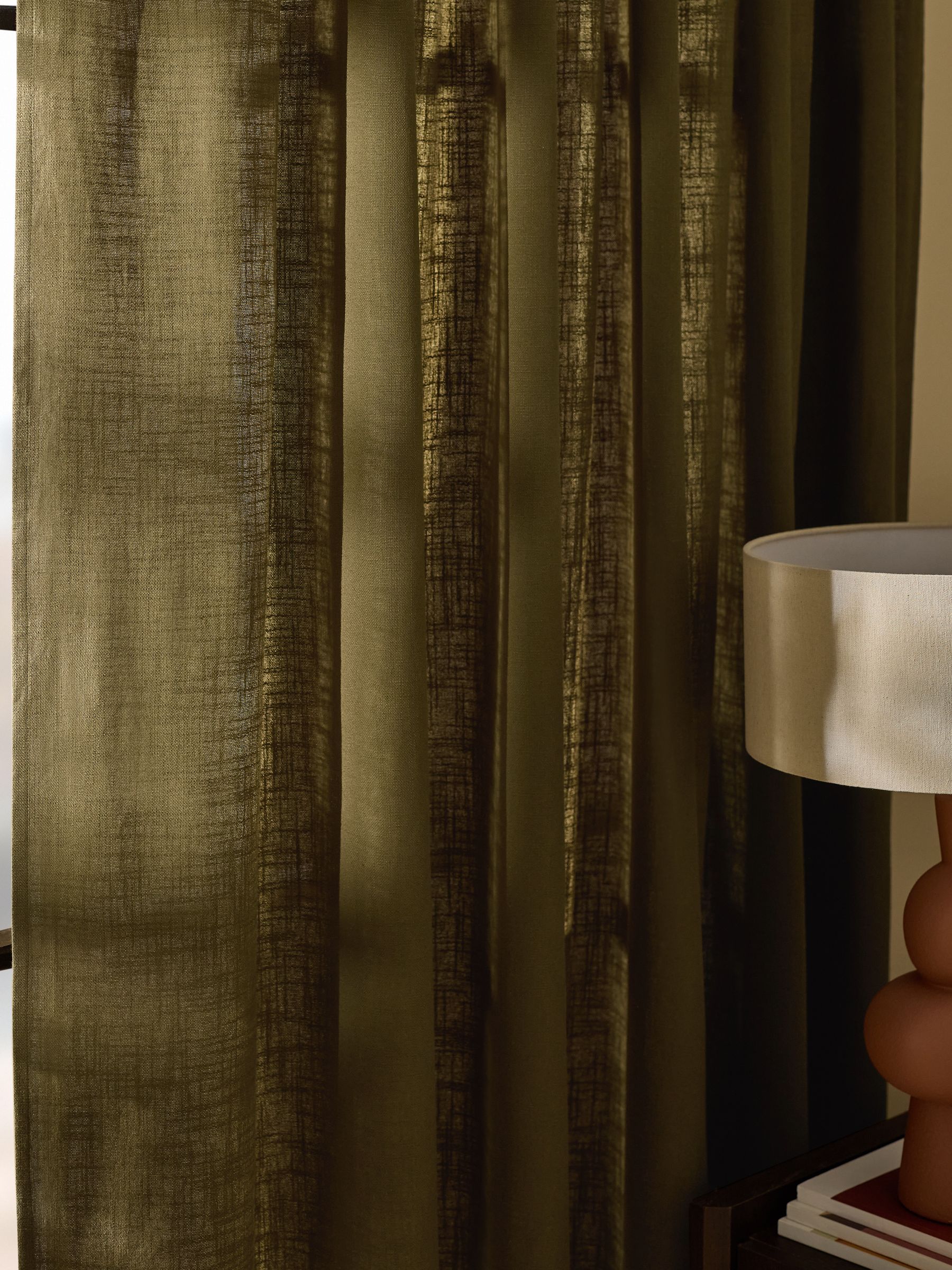 Hadlo Textured Cotton Tab Top Curtains in Khaki Green - Image 3 of 3